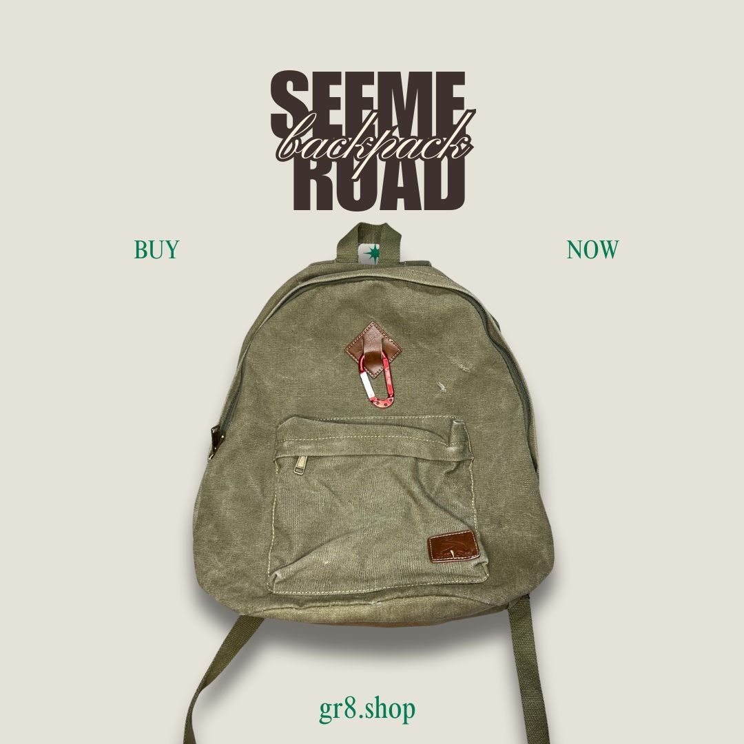 Other Olive Green Canvas Backpack With Front Pocket & Carabiner Cl Size ONE SIZE - 1 Thumbnail
