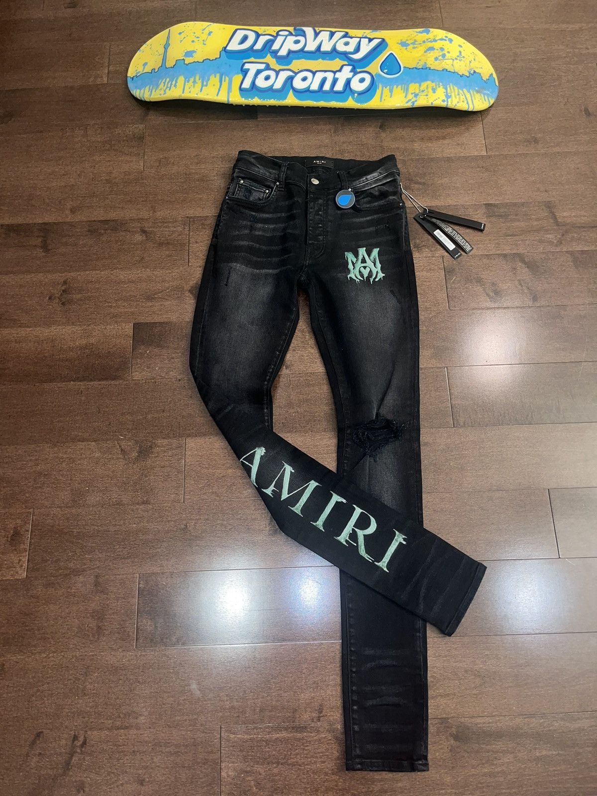 image of Amiri Watercolour Logo Jean Aged Black, Men's (Size 31)