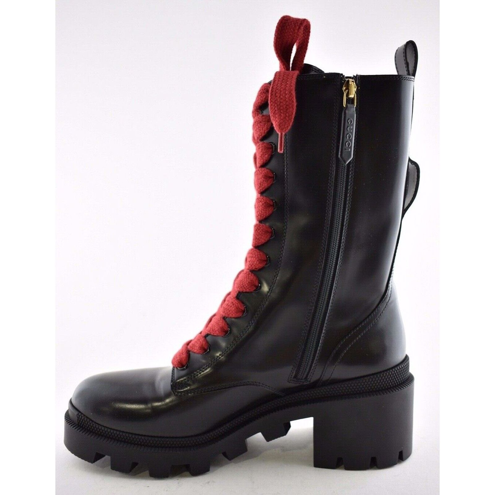 Gucci Gucci Trip Black Leather Red Green Web Stripe Mid Calf Block Size US 5 / IT 35 - 8 Thumbnail