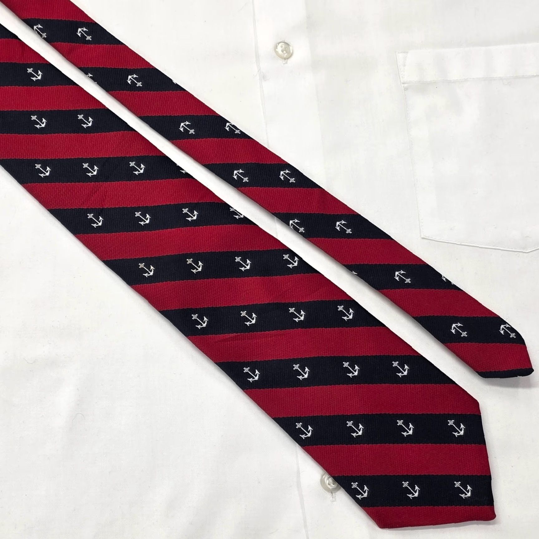 Vintage Alynn Necktie Mens Red Striped Repp Anchor Navy Nautical Yacht Club VTG Size ONE SIZE - 3 Thumbnail
