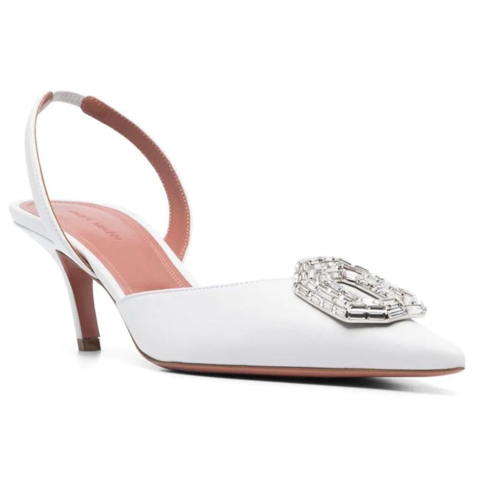 Amina Muaddi Camelia Sling 60 Leather Crystal Slingback Low Heel Pump 40 Size US 10 / IT 40 - 3 Thumbnail
