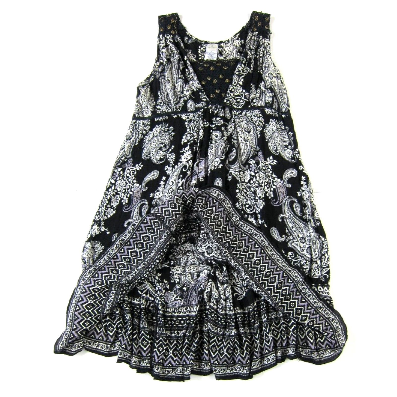 Vintage Forbidden Dress Beaded Midi Tank Sun Black 100% Rayon Floral V-Neck Pullover Women M Size M / US 6-8 / IT 42-44 - 6 Thumbnail