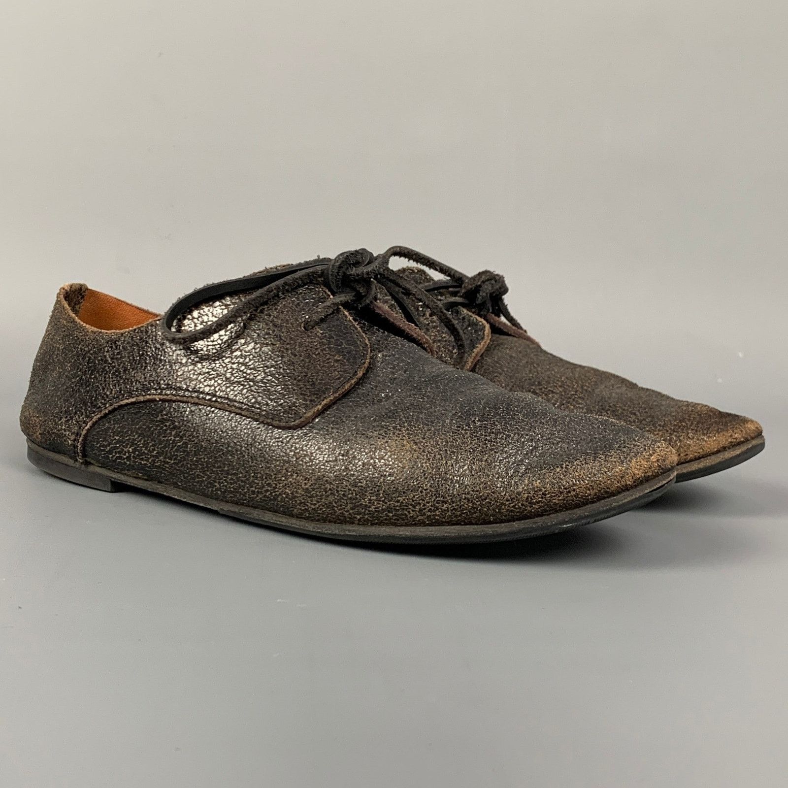 Marsell Size 7.5 Dark Brown Cracked Leather Flat Lace-Up Shoes Size US 7.5 / EU 40-41 - 2 Thumbnail