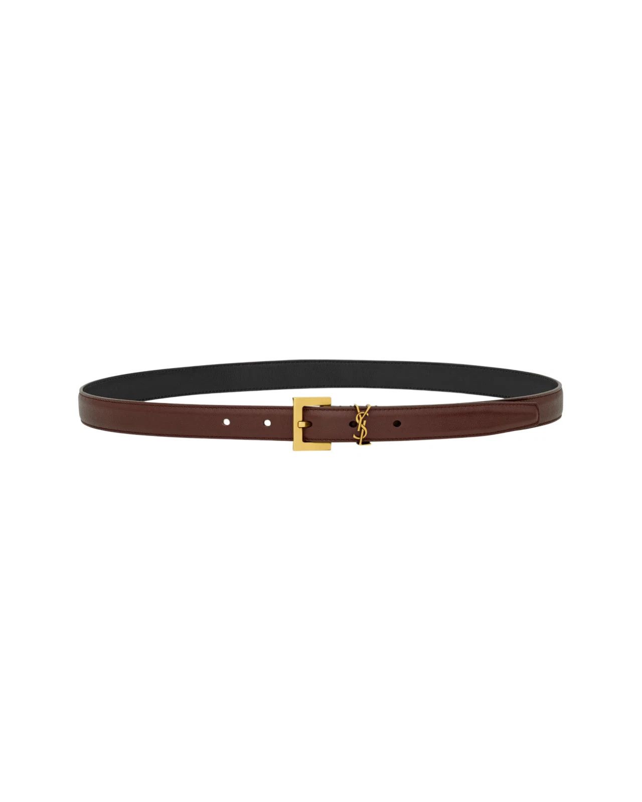 SAINT LAURENT Cassandre Red Tan Smooth Leather Belt New