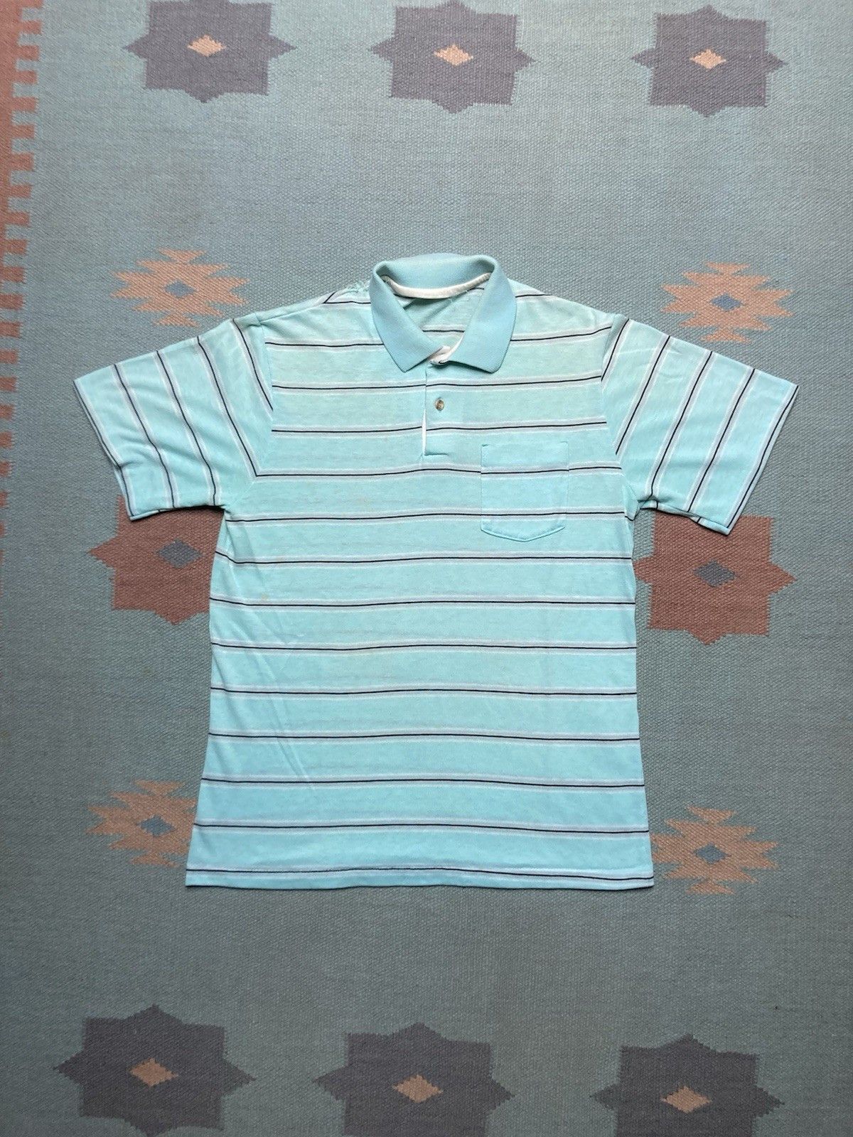 Vintage Vtg 70s 80 polo shirt tiffany blue striped distressed medium Size US M / EU 48-50 / 2 - 1 Thumbnail