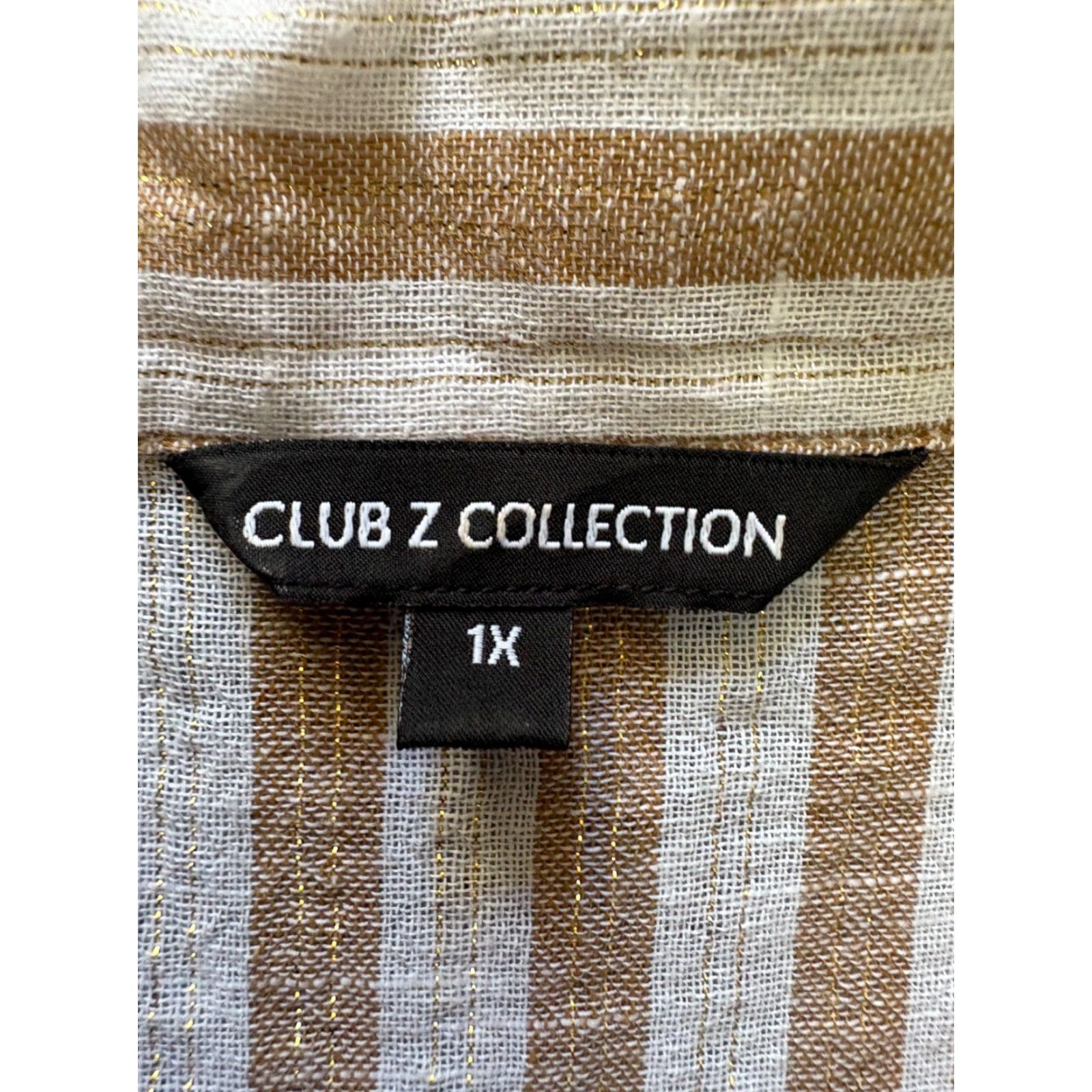 Vintage VINTAGE Club Z Collection Button Up Shirt Womens 1X White Gold Striped Metallic Cotton Size XL / US 12-14 / IT 48-50 - 2 Thumbnail