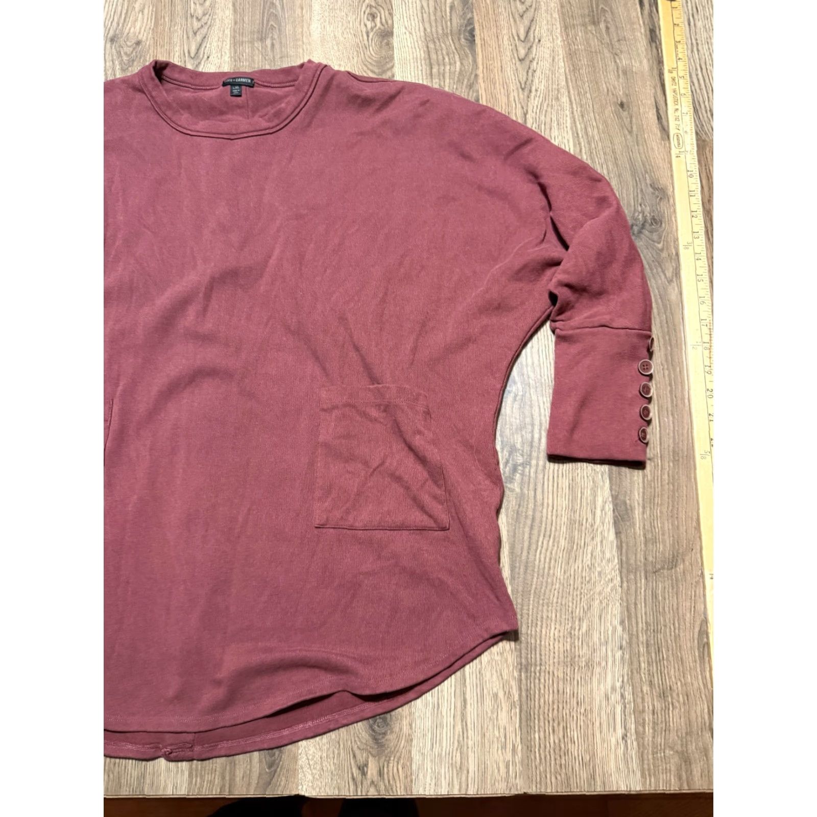 Vintage Coco + Carmen Shirt Women's Size L/XL Red Long Sleeve Crewneck Shirt, COCO, Casual, Basic, Polyester, Regular Fit, Fall Spring Summer, Women Size L / US 10 / IT 46 - 4 Thumbnail