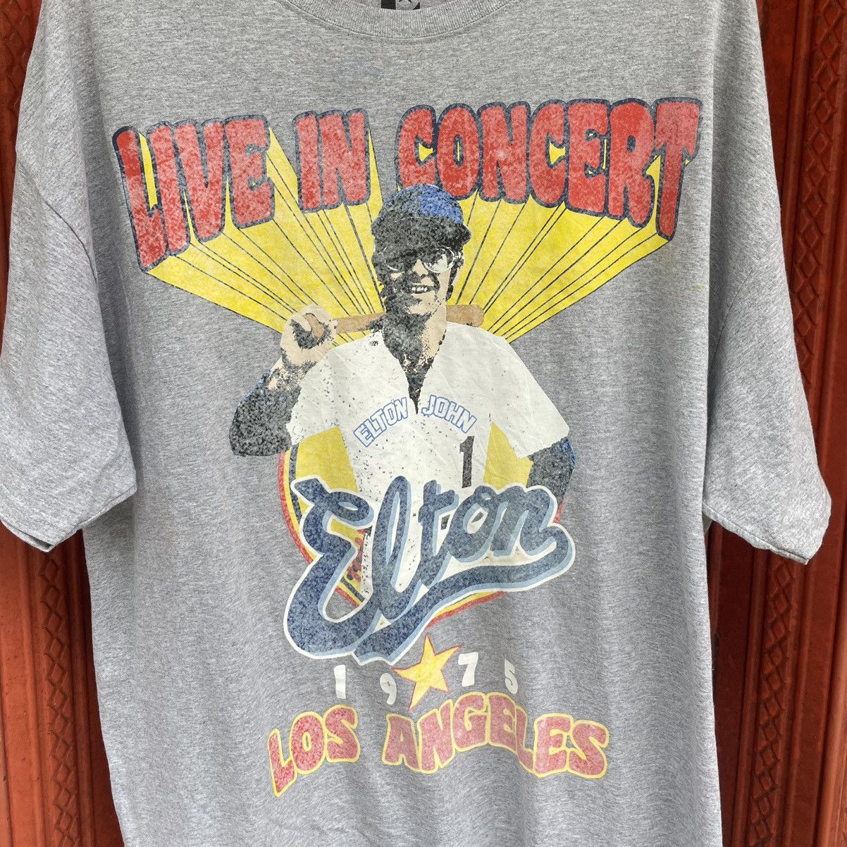 Band Tees Elton John Dodgers Los Angeles Stadium Concert 1975 Vintage Size US L / EU 52-54 / 3 - 3 Thumbnail
