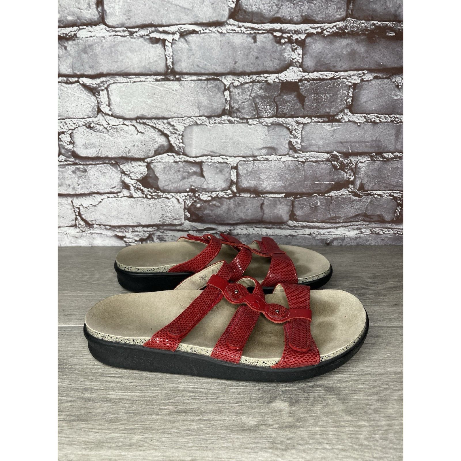 Other SAS Naples Red Leather Snakeskin Embossed 3 Strap Sandals Wo Size US 9.5 / IT 39.5 - 11 Thumbnail