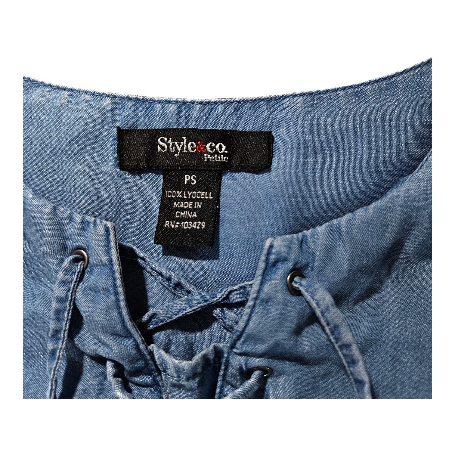 Other Style & Co. Chambray Pullover Lace Up Blouse Petite Small Size S / US 4 / IT 40 - 3 Thumbnail