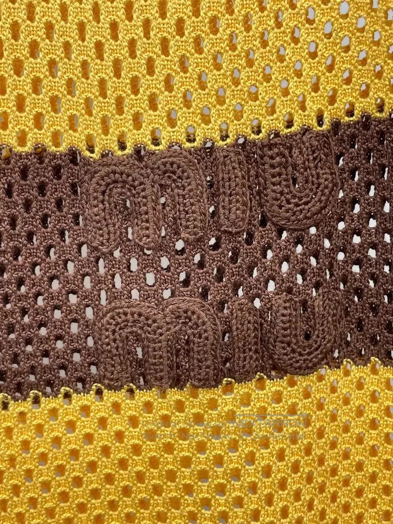 Miu Miu Miu Miu 40 Yellow-brown striped mesh long knitted Polo shir Size M / US 6-8 / IT 42-44 - 3 Thumbnail