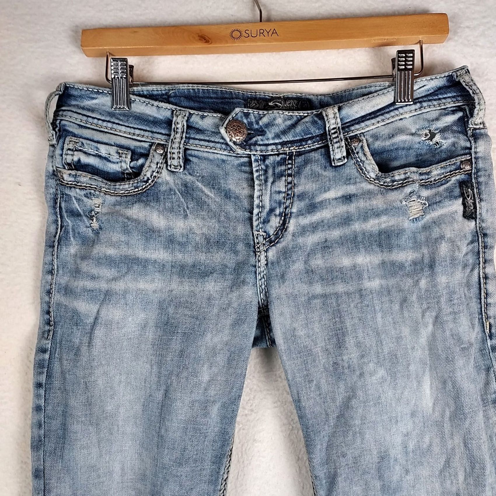 Silver Jeans Co. Silver Jeans Co Women’s Tuesday Low Boot Stretch Denim Jeans Light Wash 29 Blue Bootscut Regular Pocket 5-Pocket Zippered Jeans Mens? Womens Size 29" - 3 Thumbnail