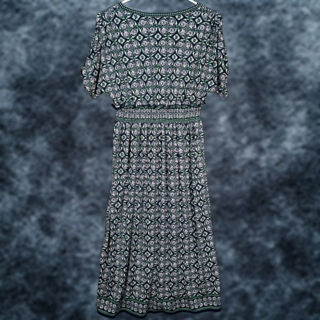 Vintage Max Studio Womens Small Green & White Printed Empire Waist Midi Dress - Sleeveless, V-Neck, A-Line, Polyester, Green, Gap? Size S / US 4 / IT 40 - 1 Thumbnail