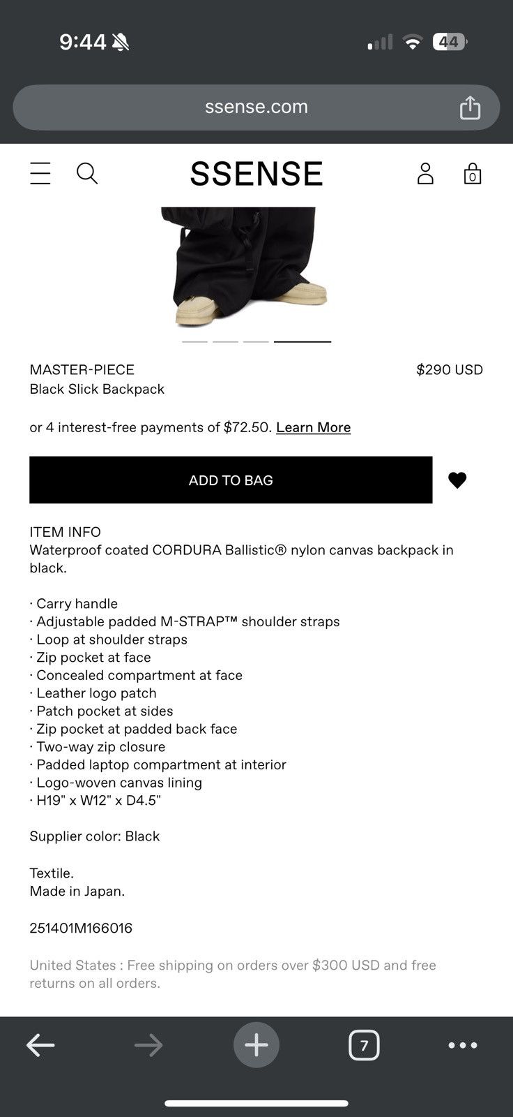 MasterPiece MASTER-PIECE Japan 'Slick' Backpack - CORDURA Nylon/Leather Size ONE SIZE - 5 Thumbnail