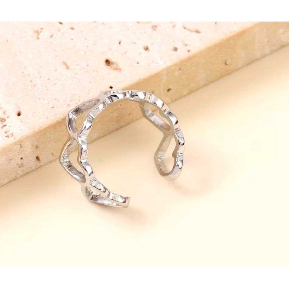 Other Vintage Inspired Hollow Heart Shaped Adjustable Ring Silvery Size ONE SIZE - 5 Thumbnail