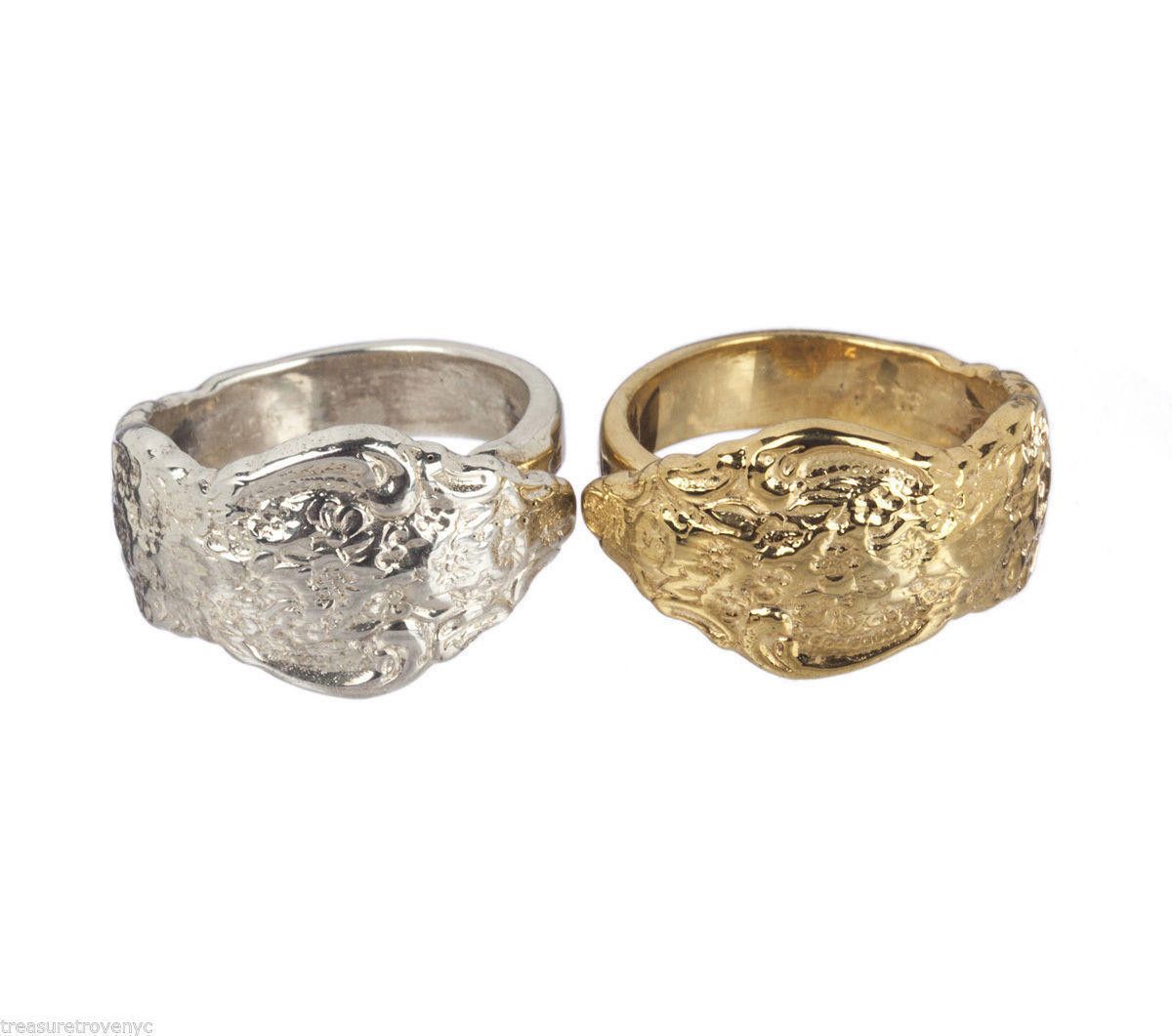 Designer 18 kt Gold Vermeil Sterling Silver Ornate Spoon Silver Ring Size ONE SIZE - 6 Thumbnail