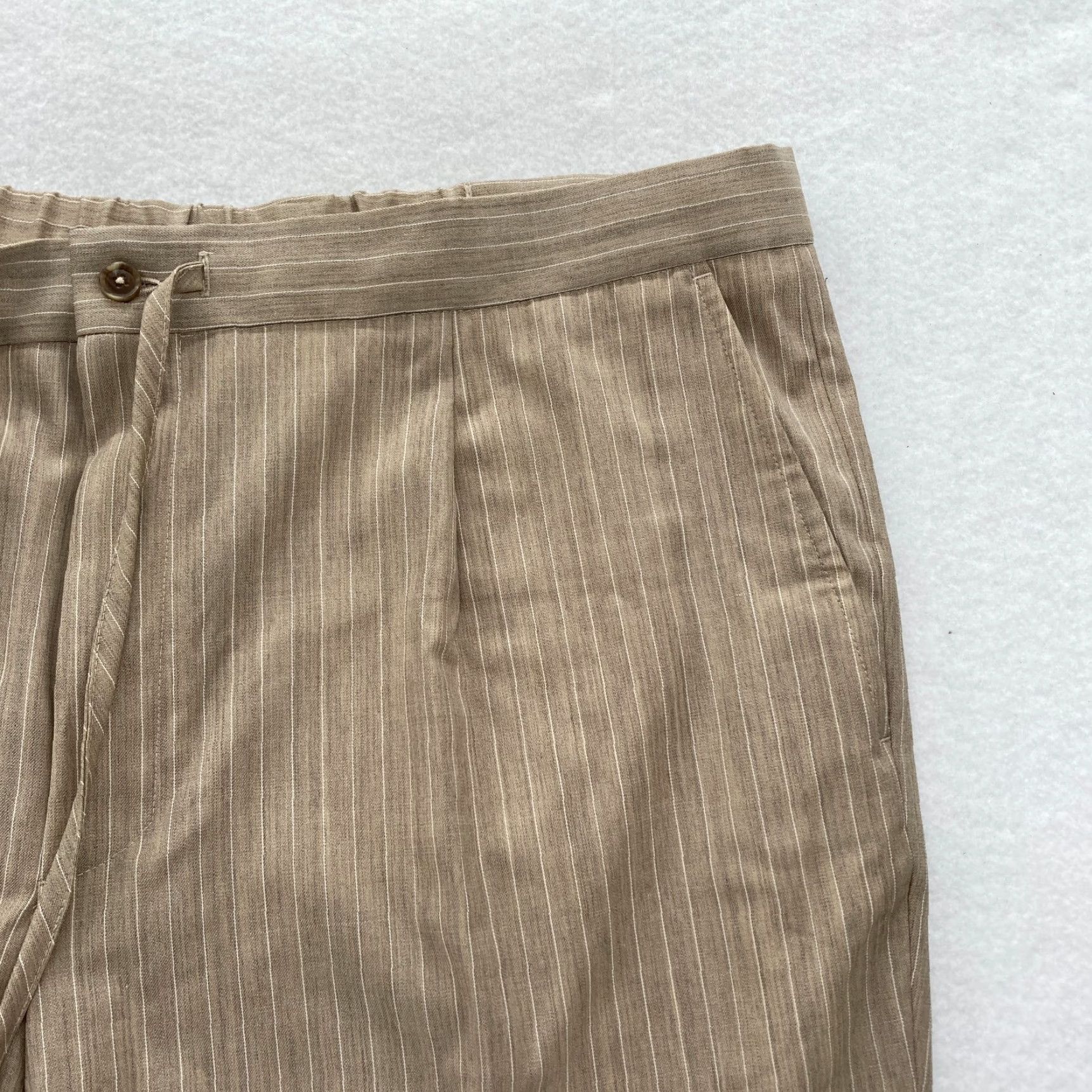 Stafford Stafford Tailored Jogger Pants Mens 44x28 Beige Striped Wool Stretch Drawstring Size US 44 / EU 60 - 5 Thumbnail