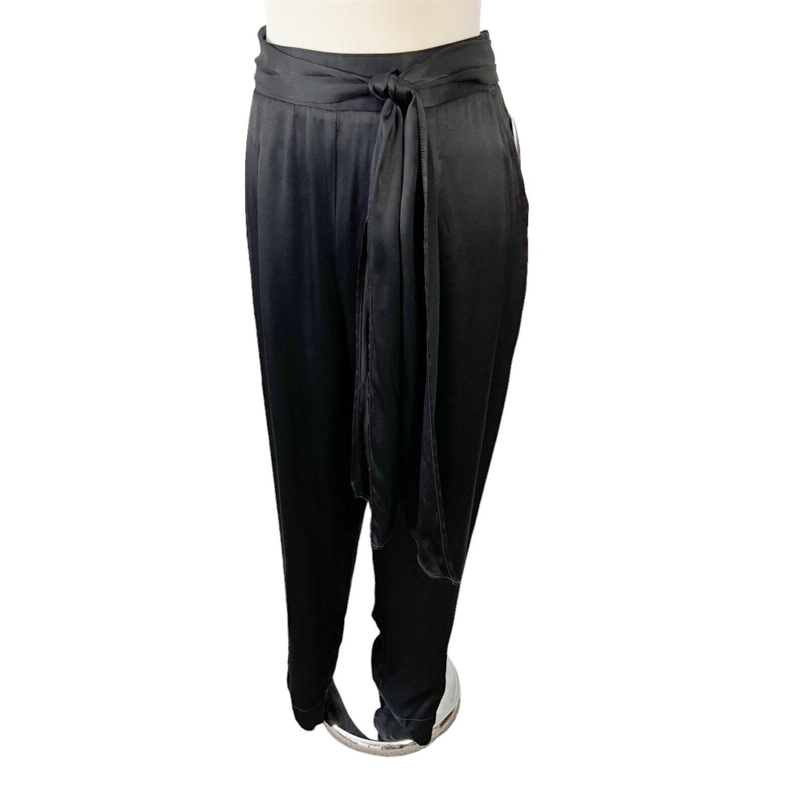 Anthropologie Anthropologie Ett:Twa Black Satin Dress Pants Size 10 Tie Wa Size 32" / US 10 / IT 46 - 5 Thumbnail