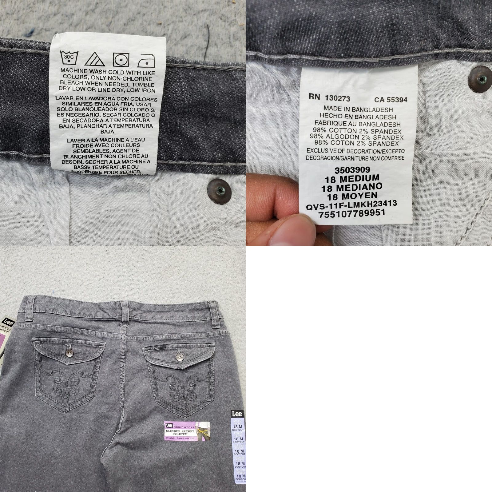 Lee Lee Jeans Womens Size 18 Bootcut Gray Denim Stretch Low Rise Outdoor - 32" Inseam 5-Pocket Modern Regular Fit Size 40" / US 18 - 8 Thumbnail