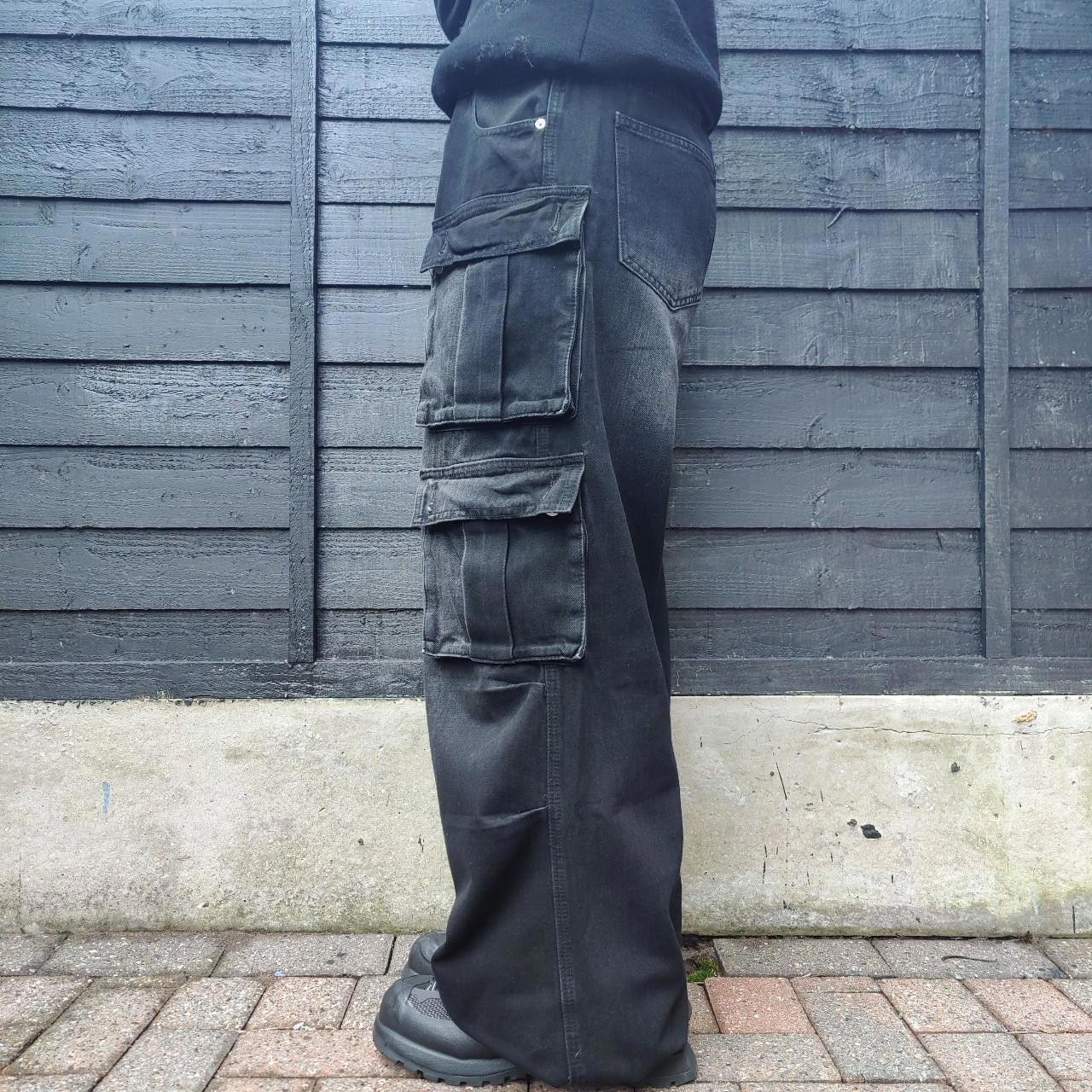 Other Black Faded Wide Leg Quad Cargo Jeans Size US 32 / EU 48 - 4 Thumbnail