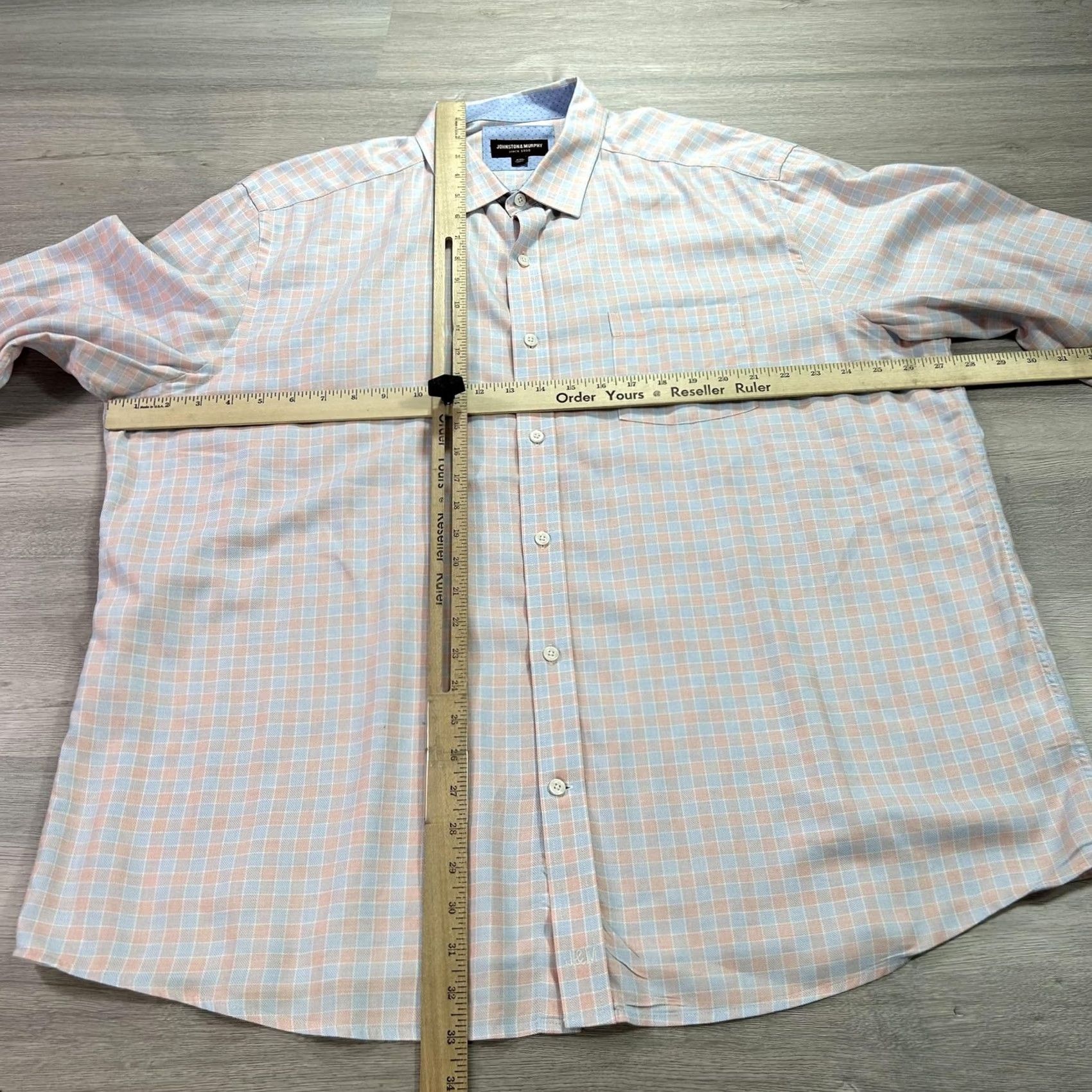 Johnston & Murphy Johnston & Murphy Shirt Mens 2XL Blue Pink Gingham Check Button Down Long Sleeve Size US XXL / EU 58 / 5 - 6 Thumbnail