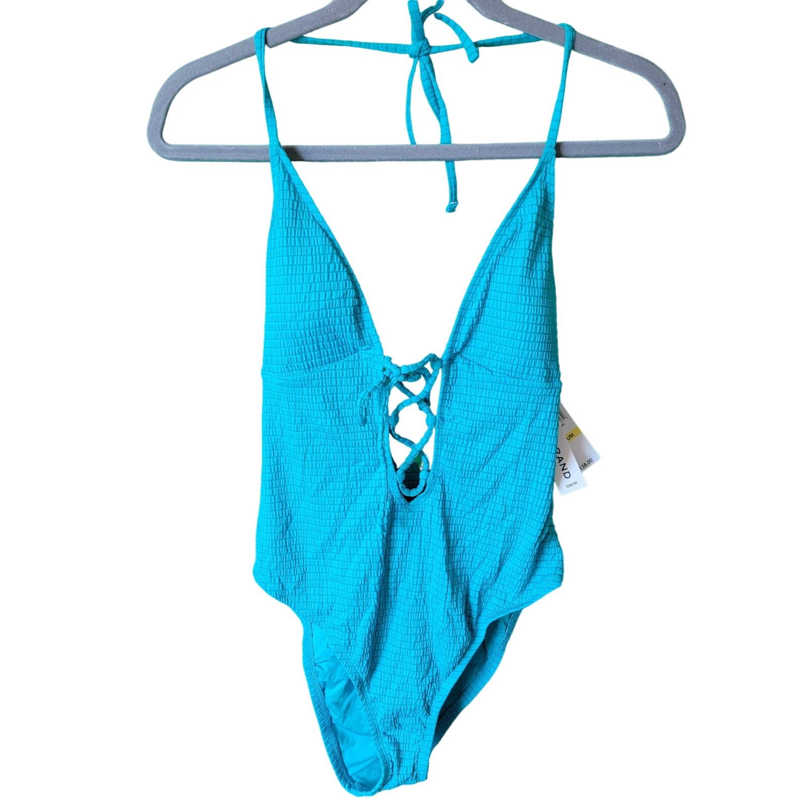 Lucky Brand Teal Wave Lace-Up Deep V-Neck One Piece Swimsuit Size Medium Size ONE SIZE - 2 Thumbnail