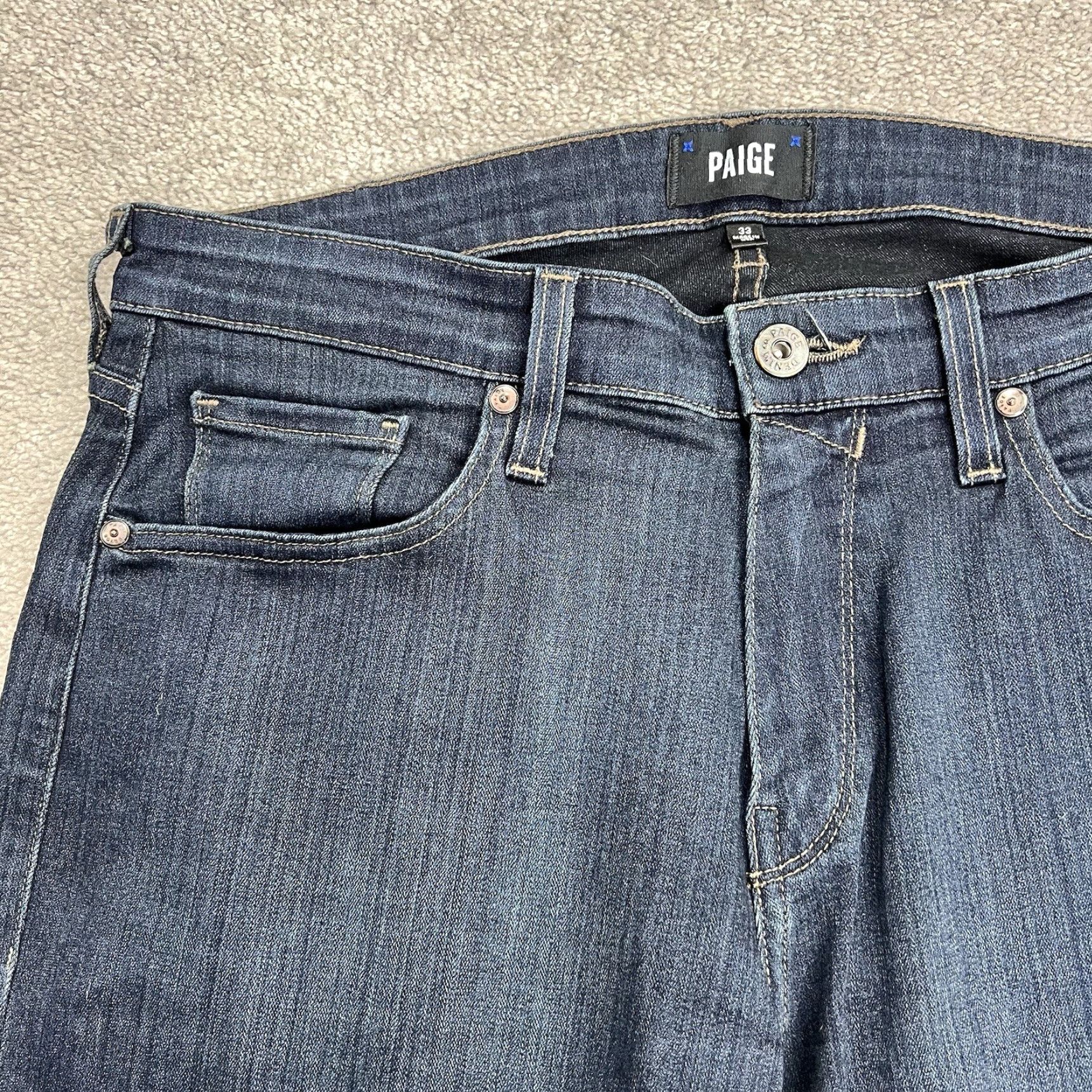 Paige Paige Jeans Men 33 (34x31) Federal Dark Blue Straight Leg Denim Stretch Casual Jeans Regular Mens Blue 90s? Size US 33 - 3 Thumbnail