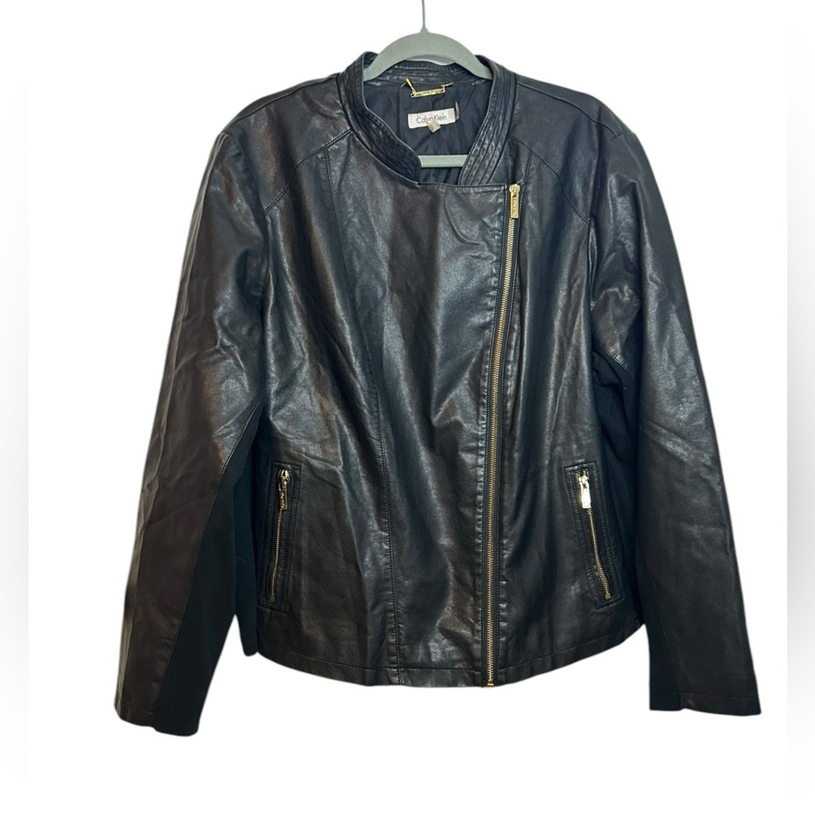 Calvin Klein Calvin Klein Faux Leather Moto Jacket Size XXL / US 16-18 / IT 52-54 - 1 Thumbnail
