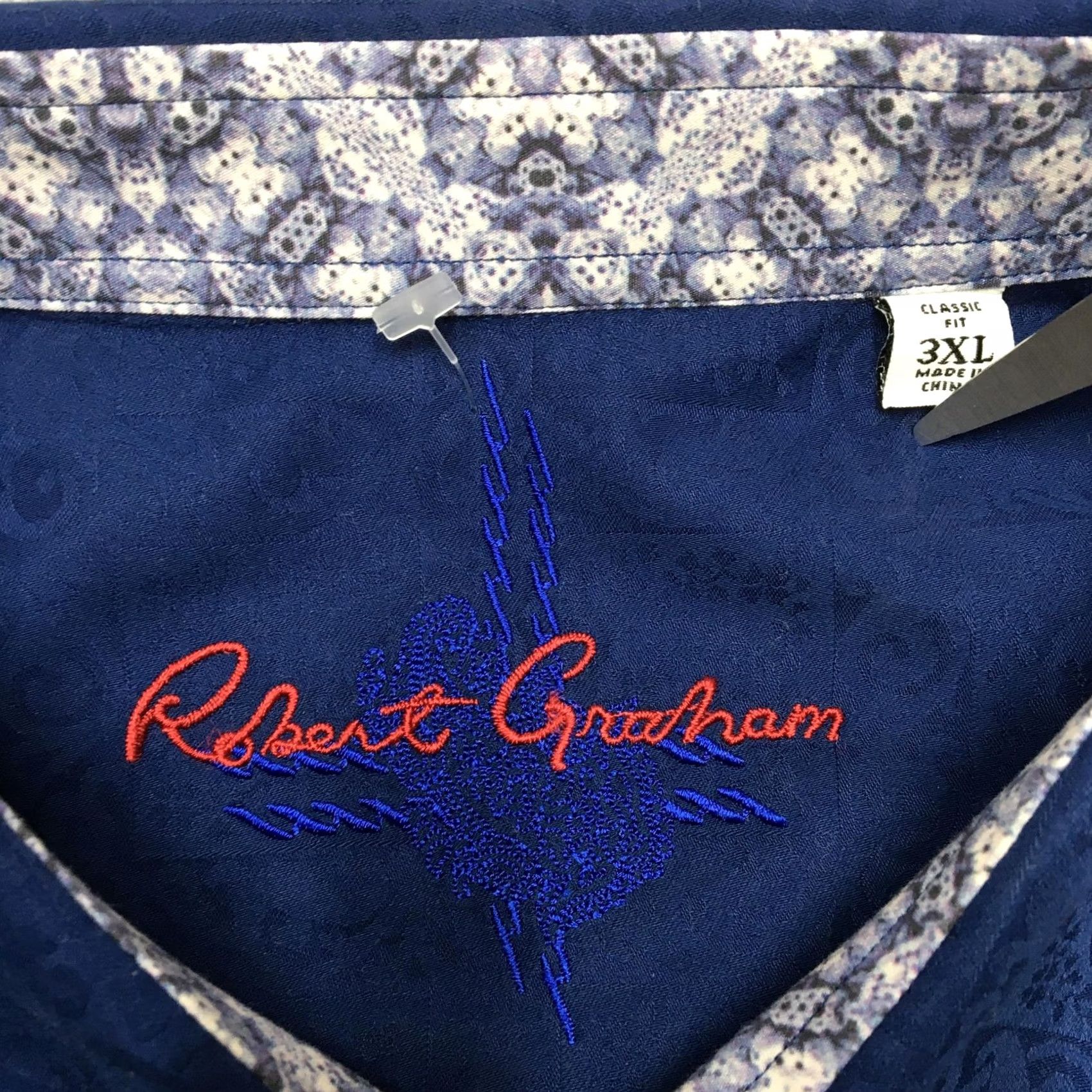 Robert Graham Robert Graham Shirt Mens 3XL Blue Classic Fit Skull Cuff Cotton Dress Shirt Size 48R - 5 Thumbnail