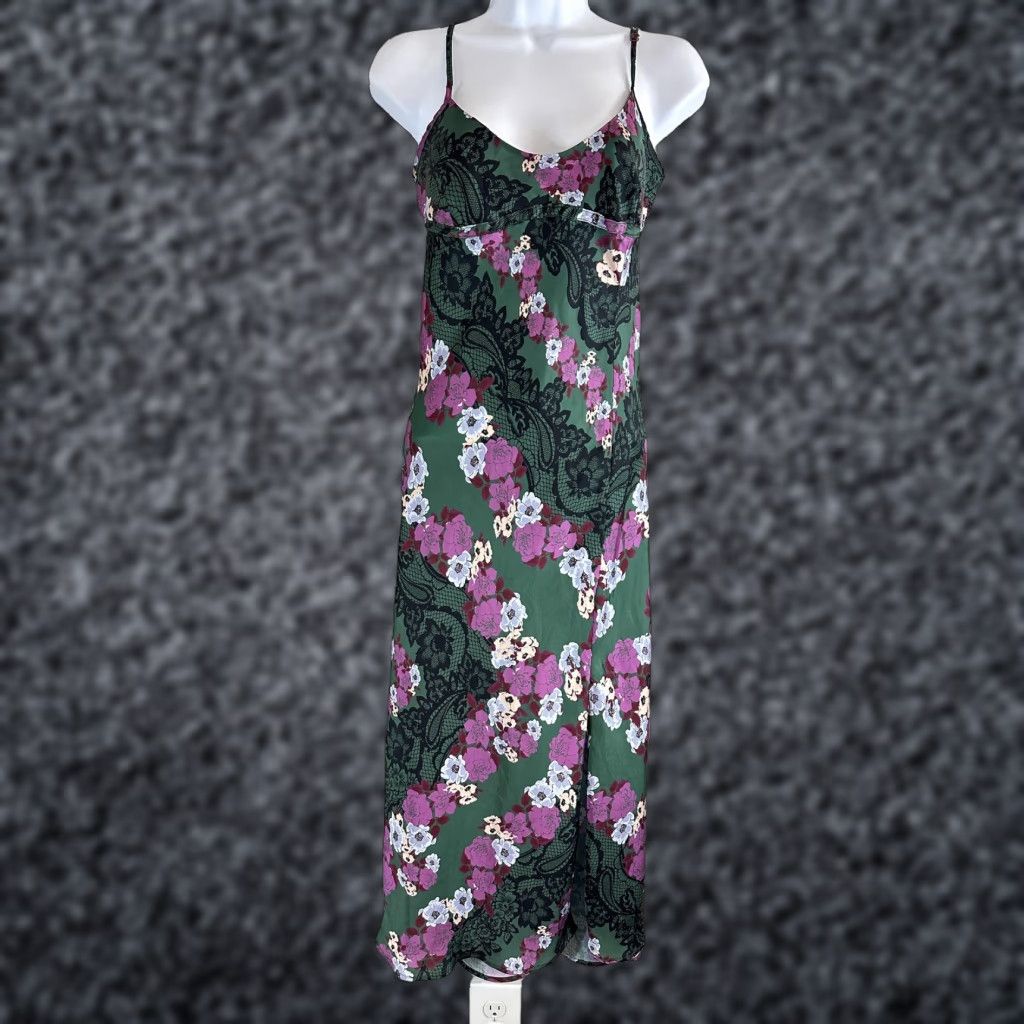 Vintage Empress Dress Womens Medium Green Floral Slip Midi V Neck Strappy Summer Size M / US 6-8 / IT 42-44 - 1 Thumbnail