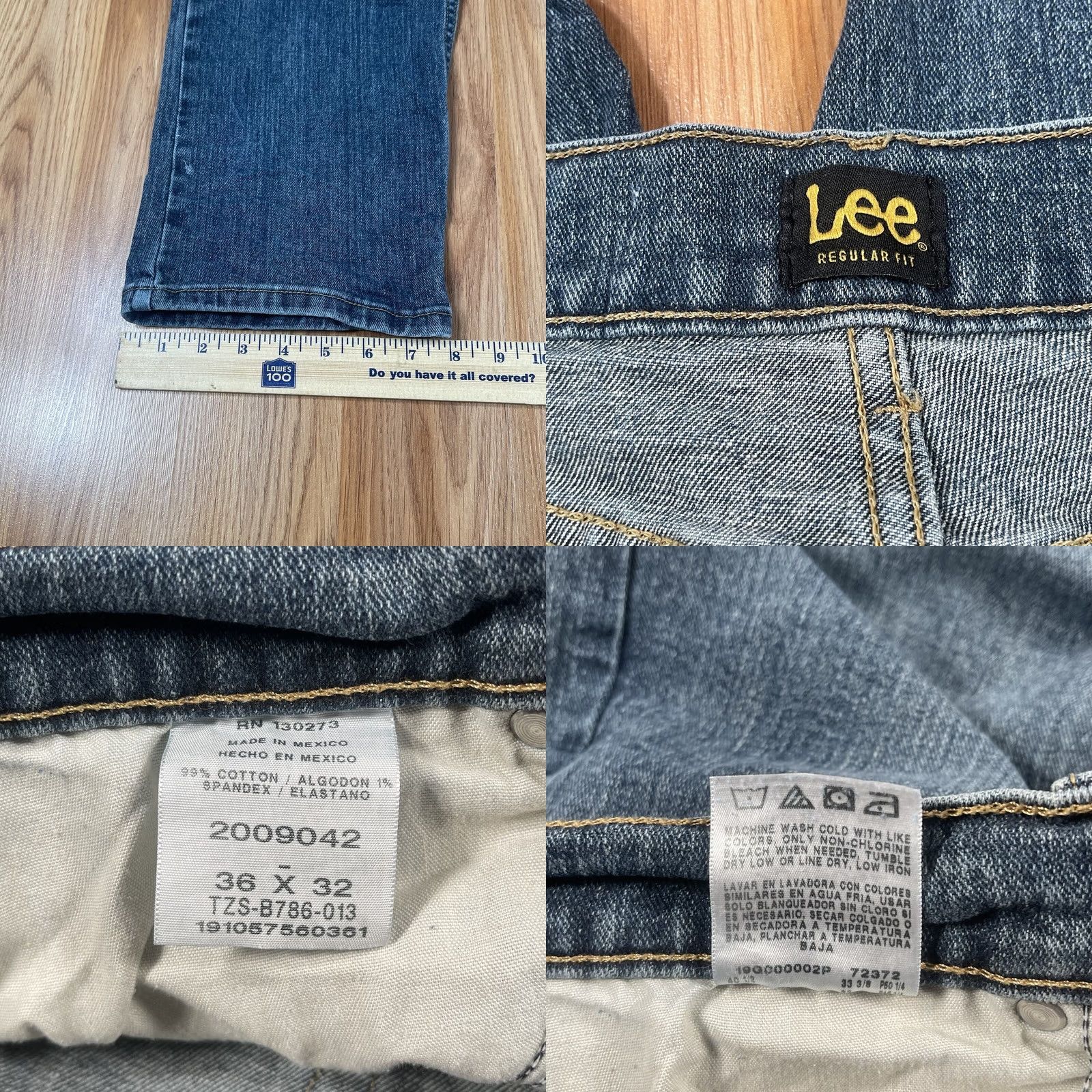 Lee Lee Jeans Mens 36Wx32L Regular Fit Straight Leg Denim Cotton Blend Blue Spandex Size US 36 / EU 52 - 8 Thumbnail