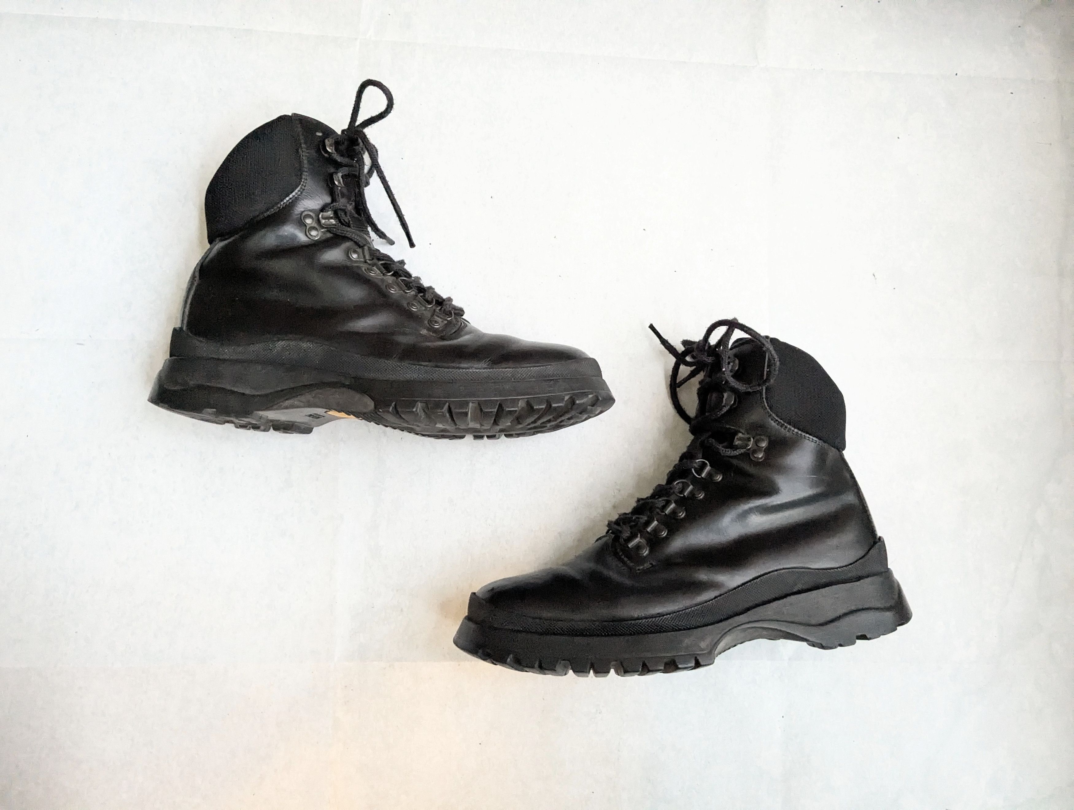 Prada Combat Boots Black Leather 9.5 Chunky Vibram Y2K