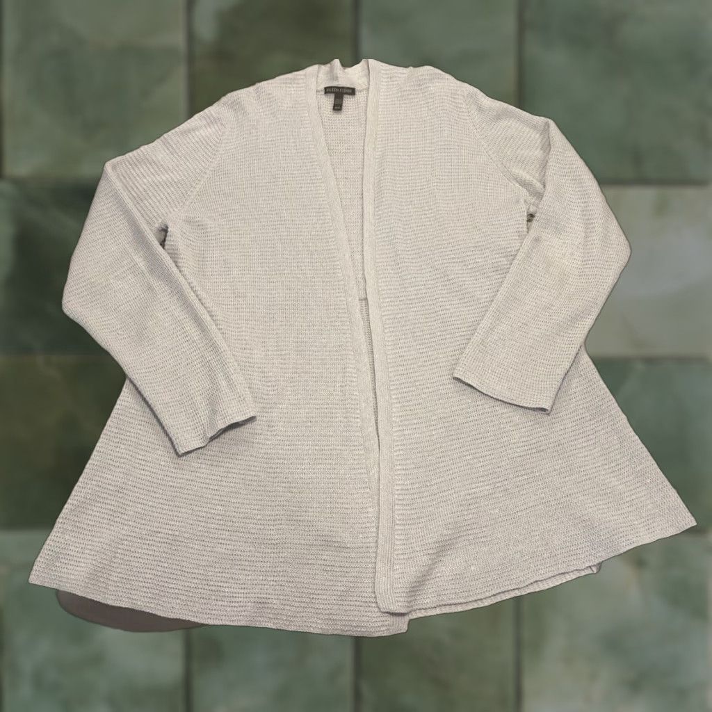 Eileen Fisher VINTAGE Eileen Fisher Linen Blend Open Front Cardigan Sweater Womens Light Gray Sz M Size M / US 6-8 / IT 42-44 - 1 Thumbnail