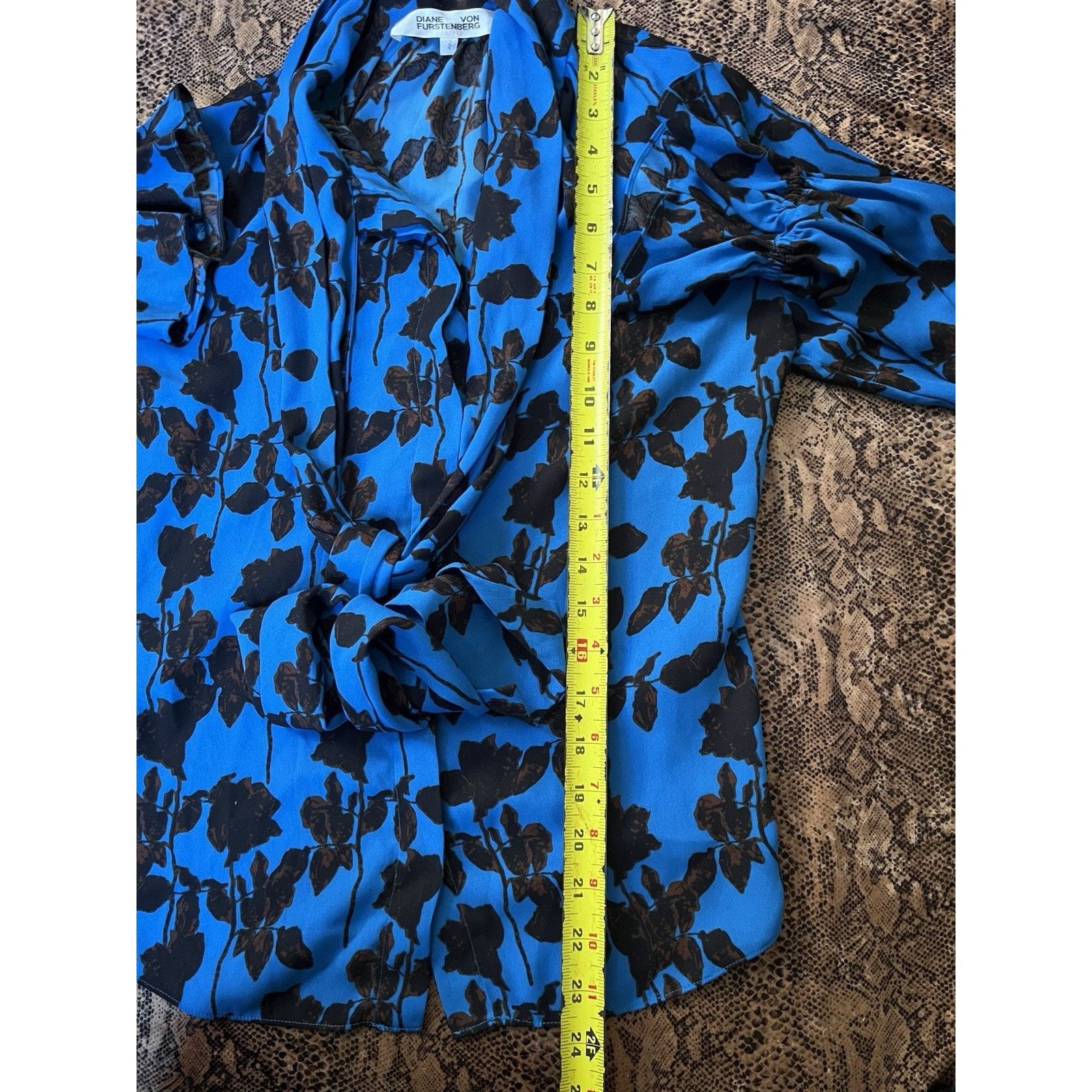 Diane von Furstenberg DVF Midnight Forest Blue Tina Floral Tie Neck 2 Size XS / US 0-2 / IT 36-38 - 6 Thumbnail