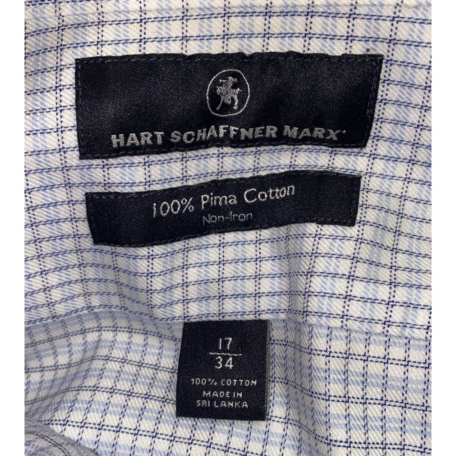 Hart Schaffner Marx Hart Schaffner Marx Dress Shirt Mens White/Blue Pima Cotton Long Sleeve Size 17 Size 46R - 6 Thumbnail