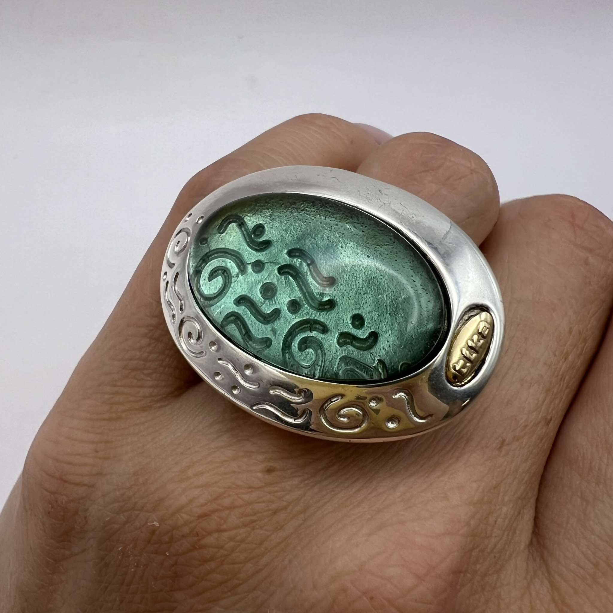 Jewelry x Sterling Silver Vintage Sterling Silver 925 Ring Green Cabochon Size 6.5, Women's