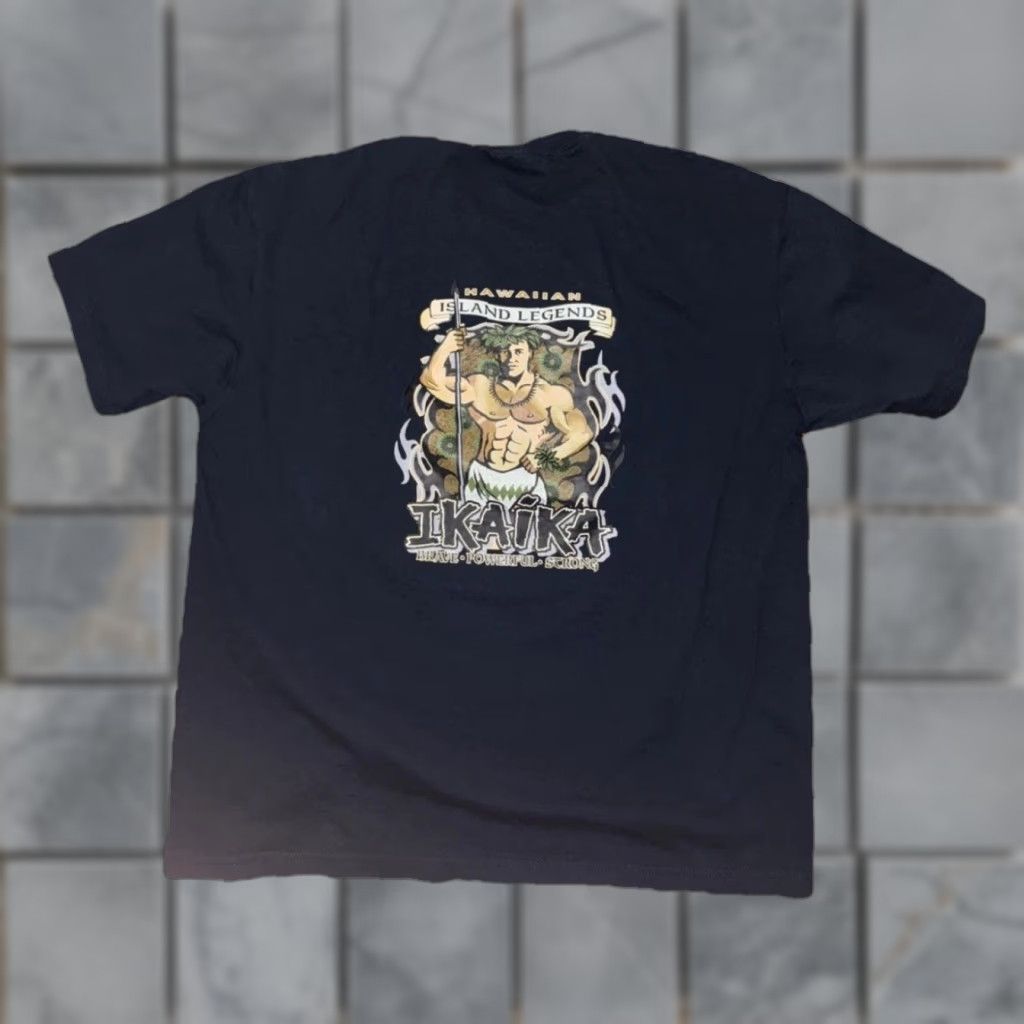 Vintage VINTAGE Unbranded T-Shirt Navy Blue XL Ikaika Warrior Graphic Print Hawaiian Island Legends 90s Y2K Surfing Men Mens Size US XL / EU 56 / 4 - 1 Thumbnail