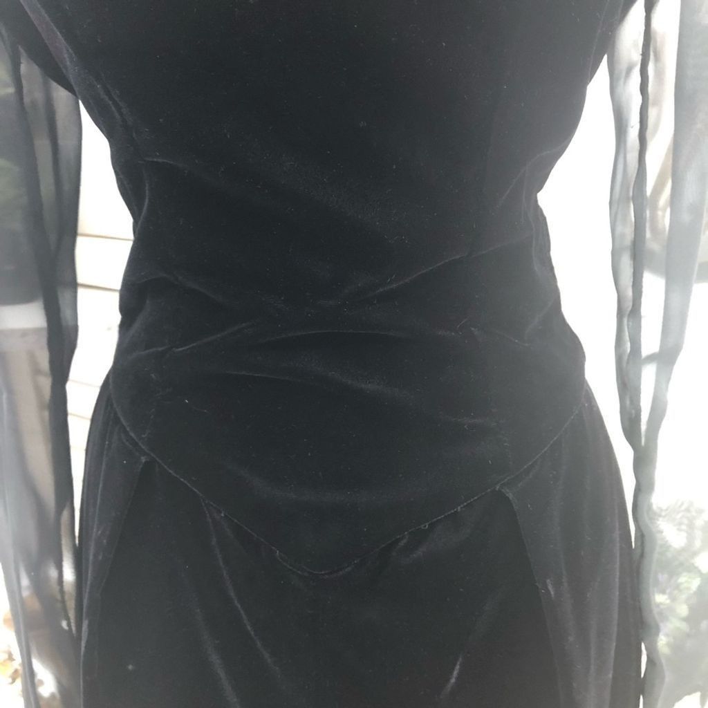 Vintage 90s black velvet sheer sleeves cocktail dress nude style XS Size XS / US 0-2 / IT 36-38 - 8 Thumbnail