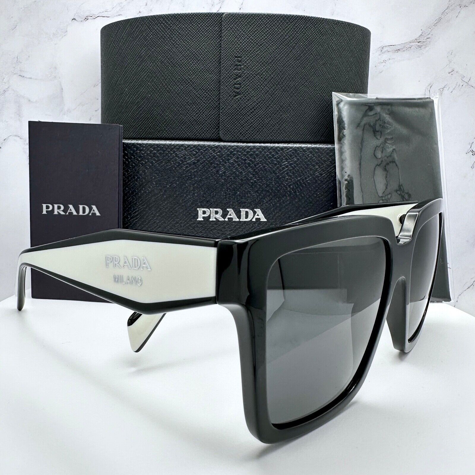 New Prada Sunglasses Black White Symbole Logo Authentic