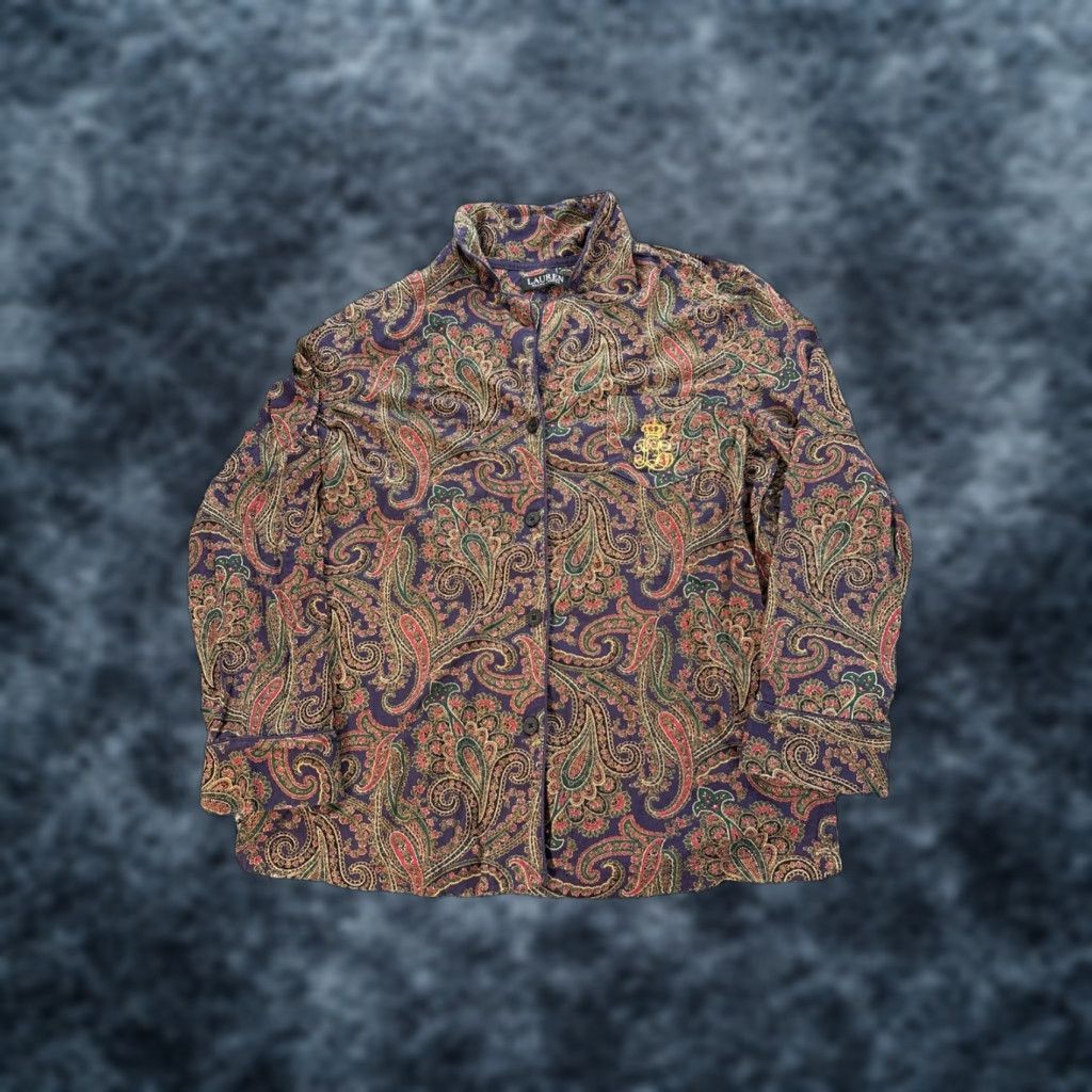 Ralph Lauren VINTAGE Lauren Ralph Lauren Button Shirt Womens L Paisley Floral Crown Crest Blouse Size L / US 10 / IT 46 - 1 Thumbnail