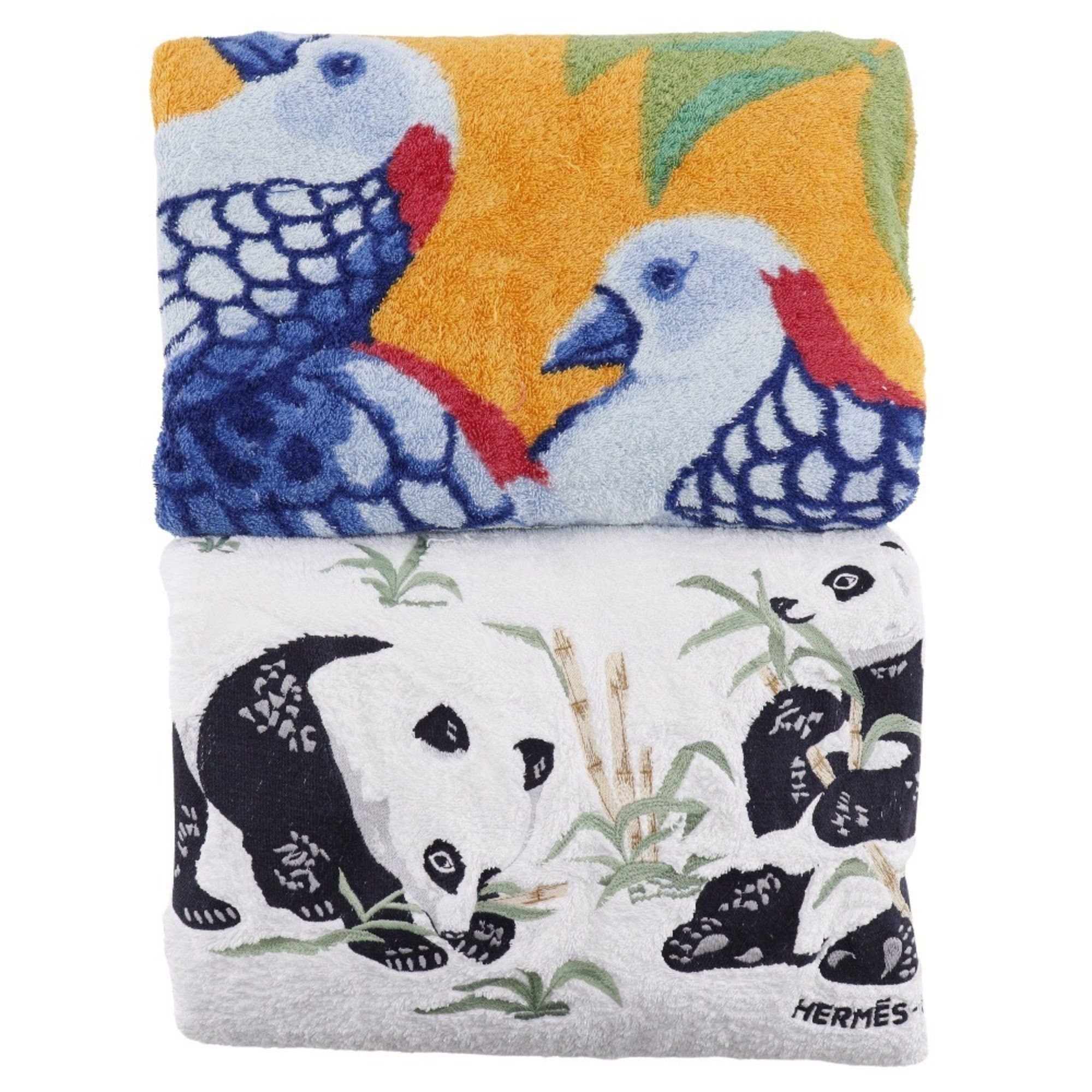 image of Hermes Beach Towel Set Miscellaneous Bird Panda Blanket Cotton White/blue Of 2 Towels Unisex, Women
