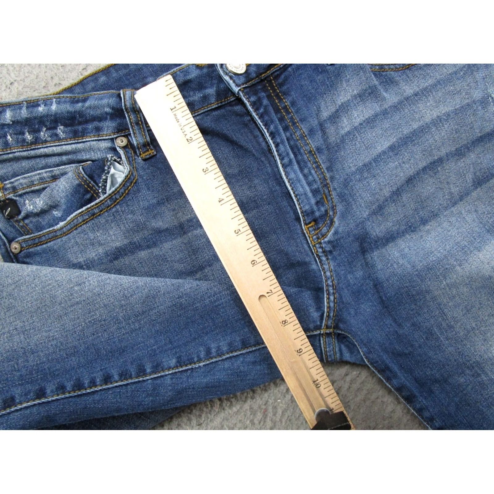 Vintage Kancan Jeans Women's Mid Rise Distressed Denim Raw Hem Stretch Blue Size 13/30 5-Pocket Jeans Womens Size 34" / US 12 / IT 48 - 7 Thumbnail