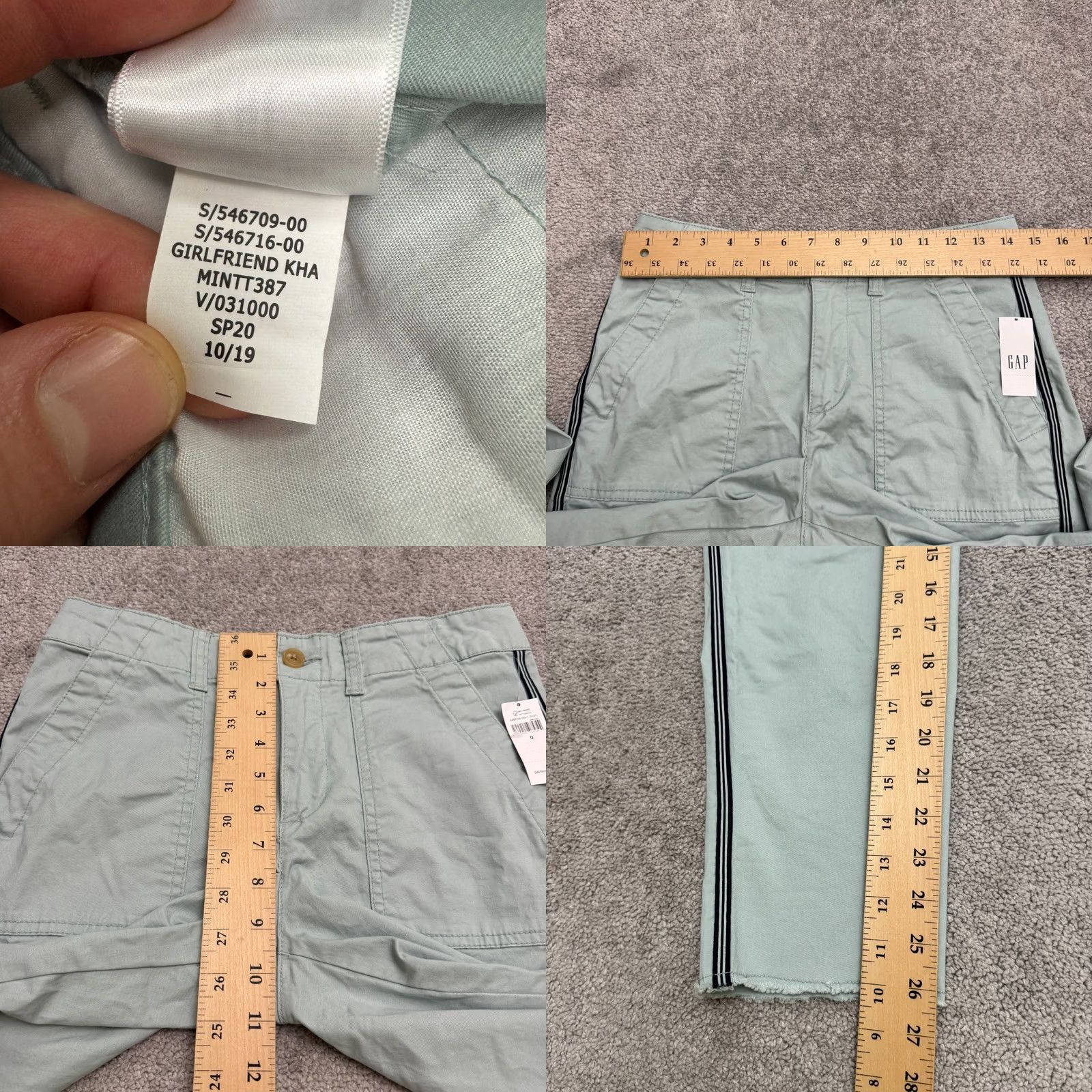 Gap Gap Factory Girlfriend Pants Womens 0 Mint Green Khaki Side Striped Ankle Raw Hem NWT Size 25" / US 0 / IT 36 - 9 Thumbnail
