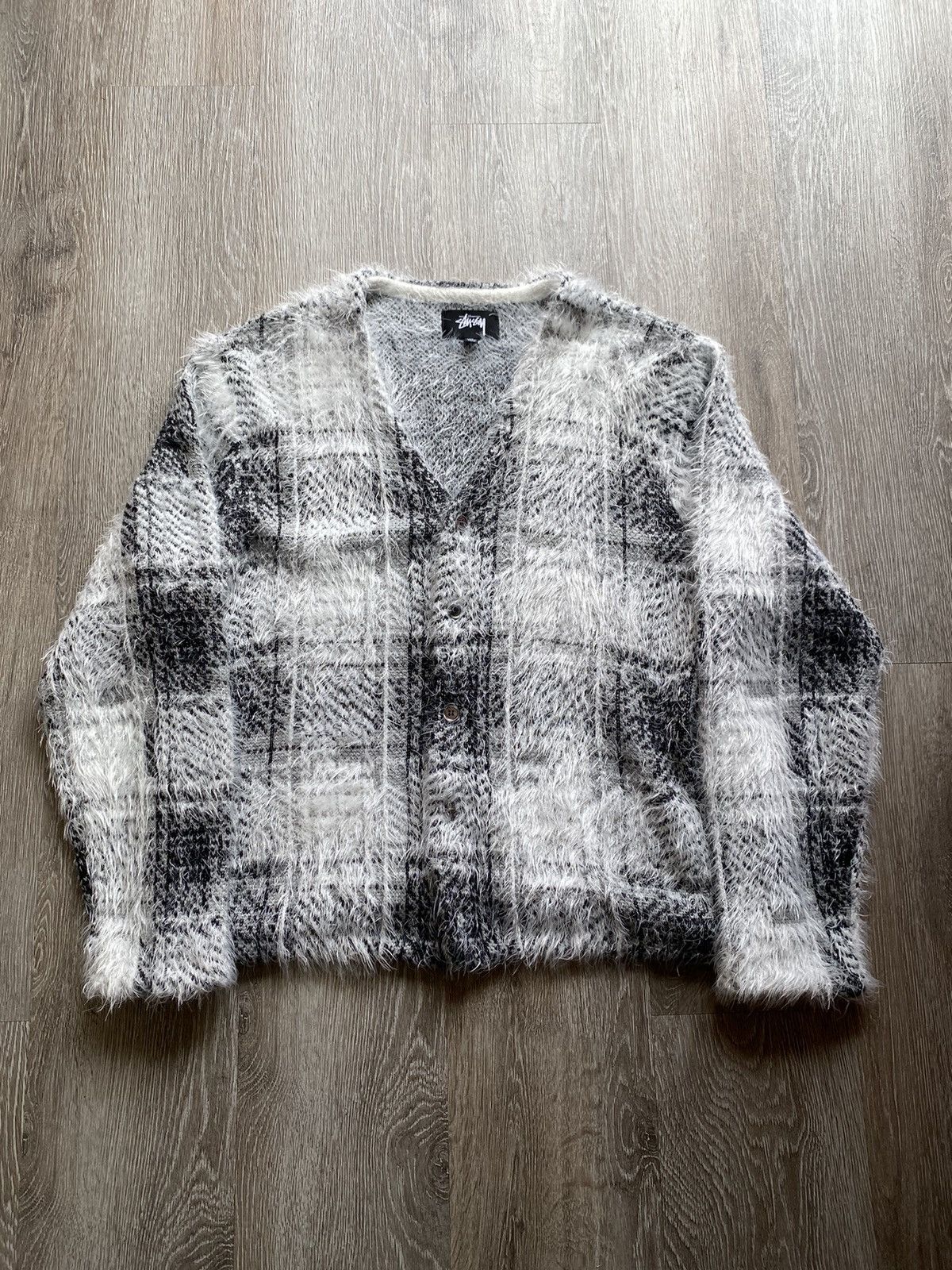 Streetwear × Stussy Stussy Hairy Plaid Cardigan | Grailed