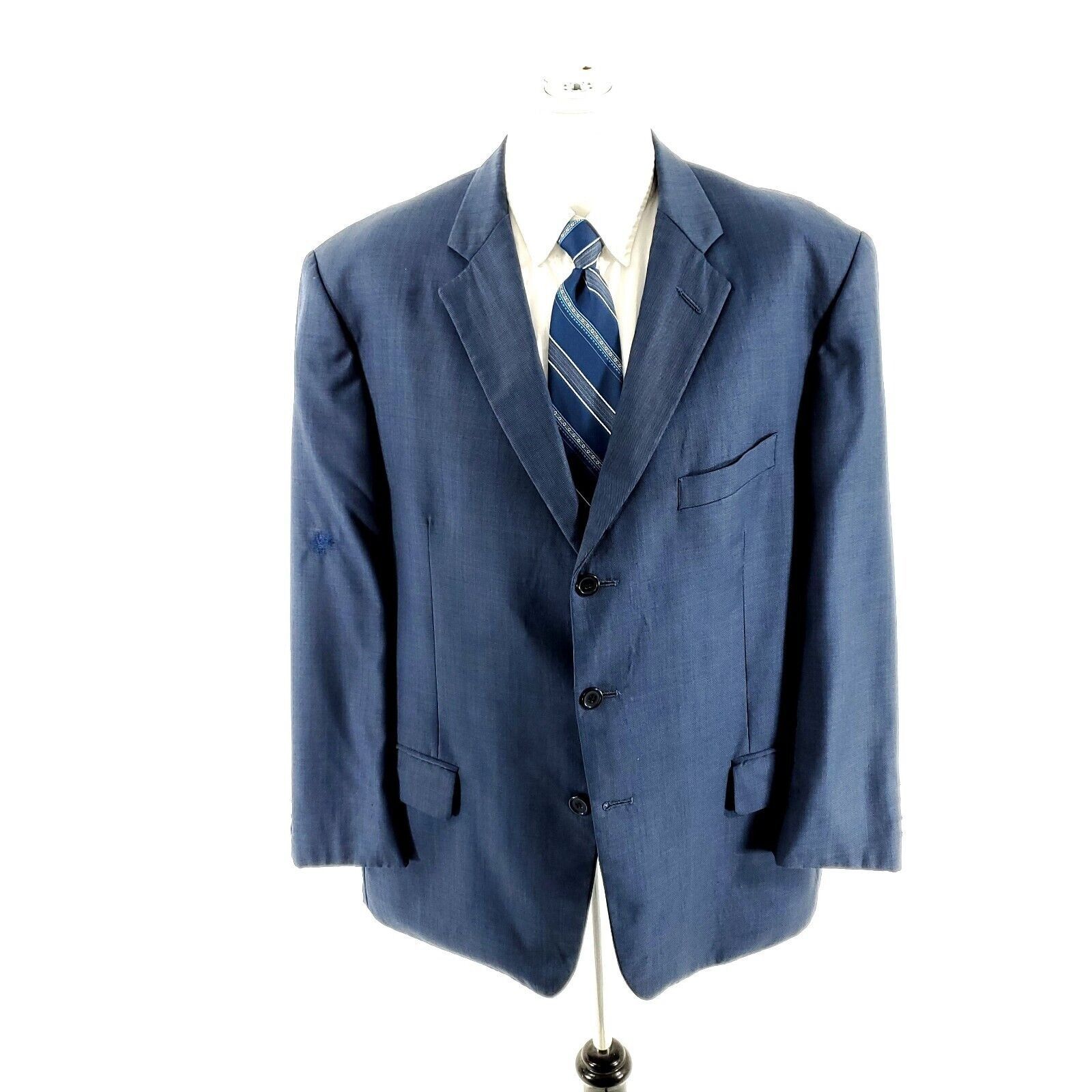 Tallia DAMAGED Tallia Uomo Worsted Wool 3 Button Blazer 44R Blue Sh Size 44R - 4 Thumbnail