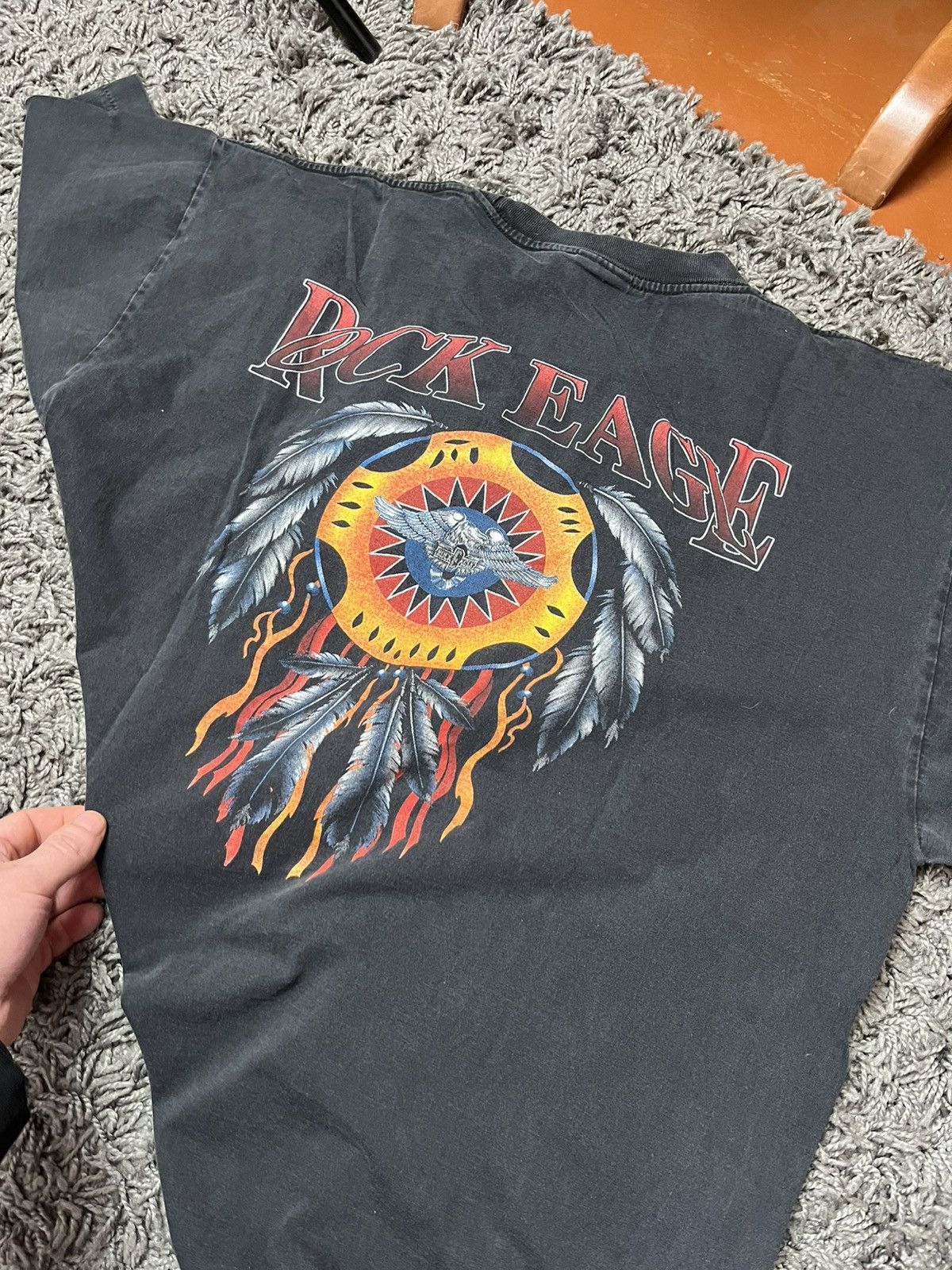 Band Tees Vintage Rock Eagle Native American T-Shirt XL Faded Black Size US XL / EU 56 / 4 - 5 Thumbnail
