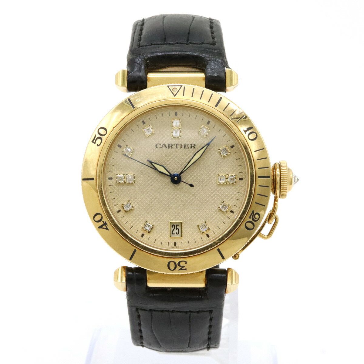 Cartier Cartier Ivory Guilloche Dial Pasha Watch W3010451 Crocodile Skin Automatic W3010451 in Gold