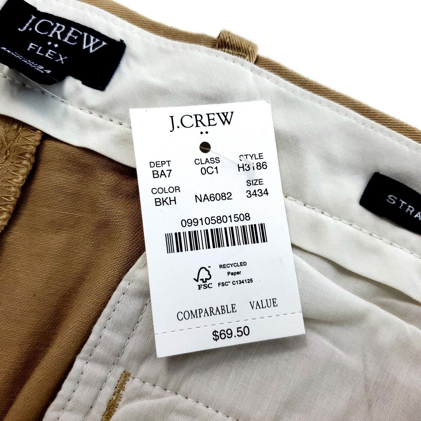 J.Crew NEW J Crew Flex Straight Cotton Chino Pants Tan 35/34 Mid Ri Size US 35 - 5 Thumbnail