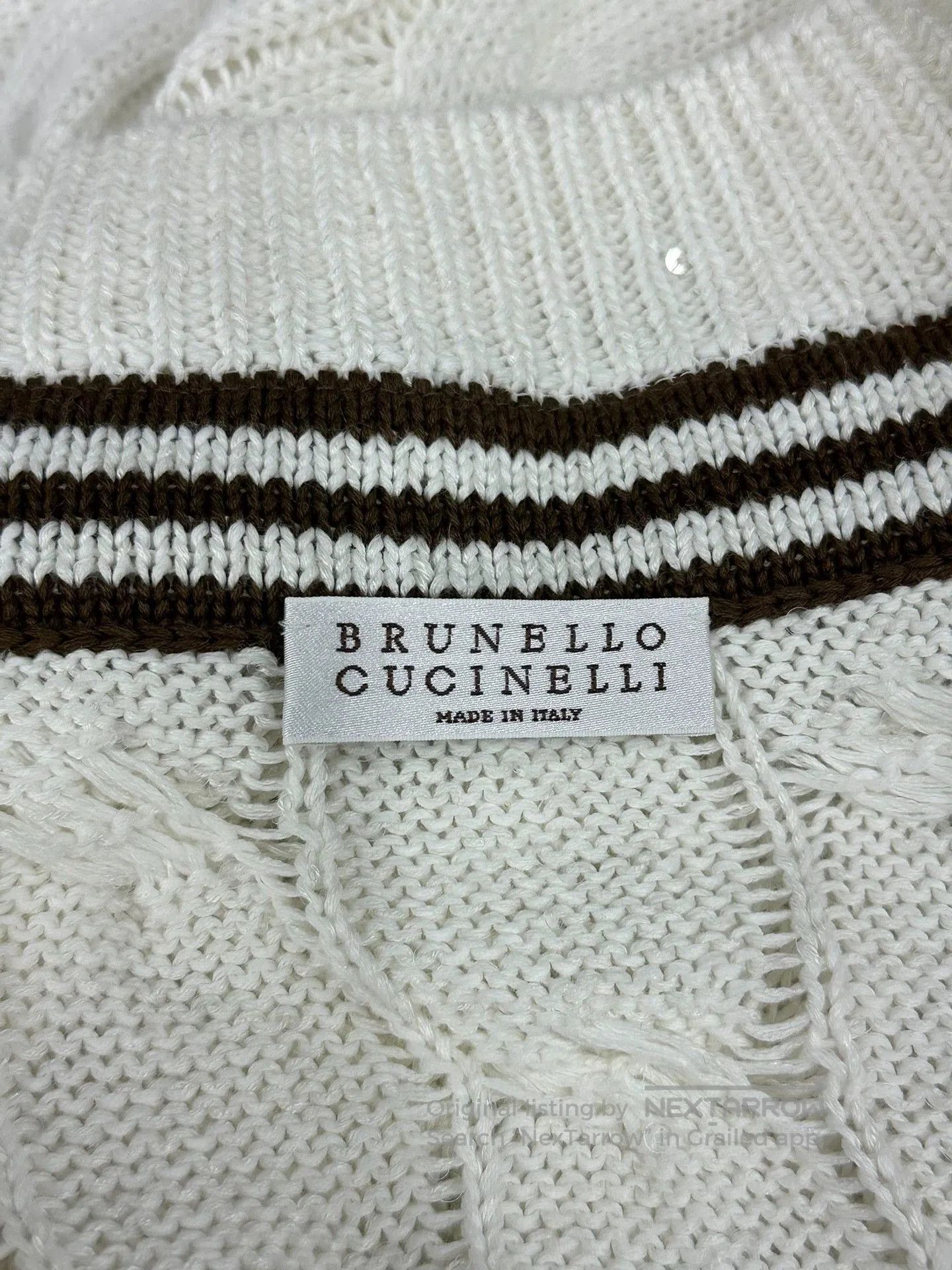 Brunello Cucinelli Brunello Cucinelli White Sequin V-Neck Sweater. Size US L / EU 52-54 / 3 - 5 Thumbnail