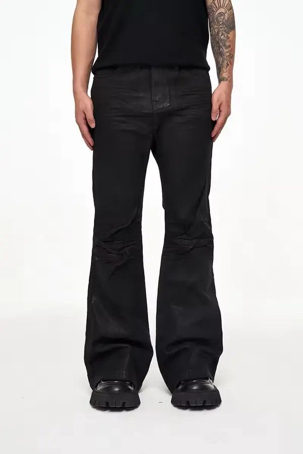 Japanese Brand Hazaki x Miku Vinyl Coated Crease Denim Flared Jeans Size US 34 / EU 50 - 1 Thumbnail